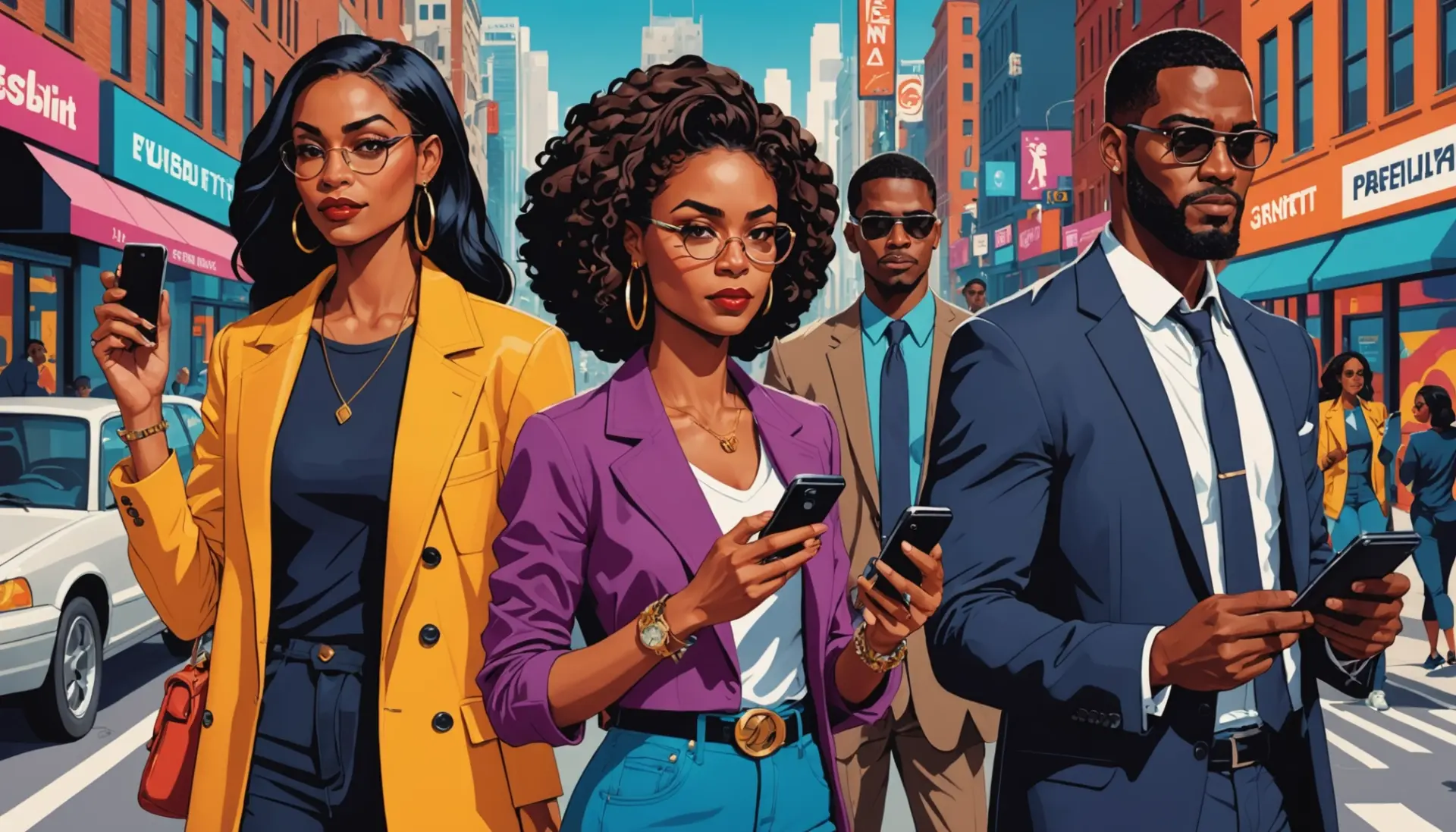 Editorial illustration of the phrase what is a stacy urban dictionary showing a stylized group of characters representing internet archetypes