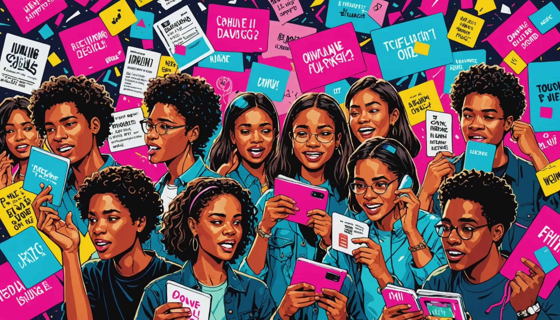 Editorial illustration showing a pile of slang entries labeled worst urban dictionary words