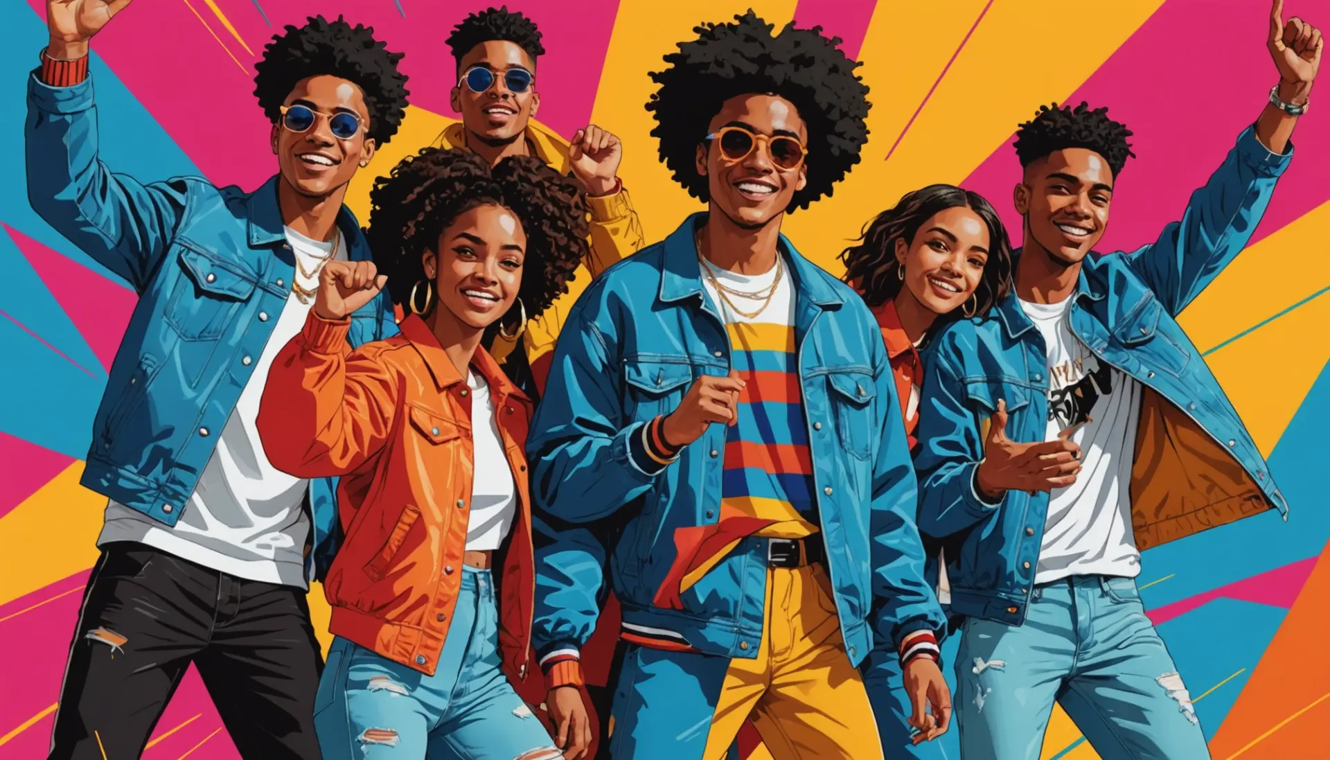 Illustration of diverse people posing confidently with the phrase stallion meaning slang vibe