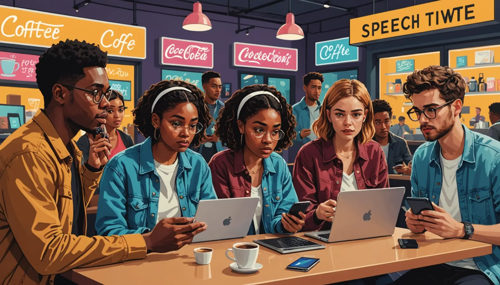 Editorial illustration showing people debating 'snuff meaning urban dictionary' online
