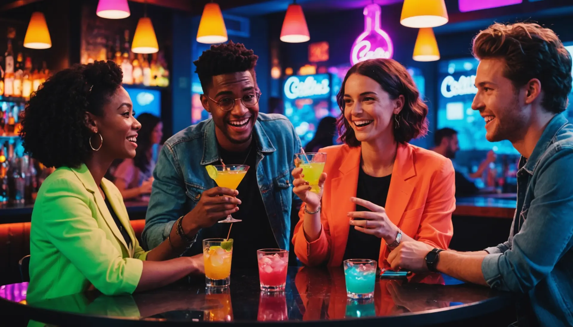 Editorial illustration showing people at a bar asking about collins meaning slang