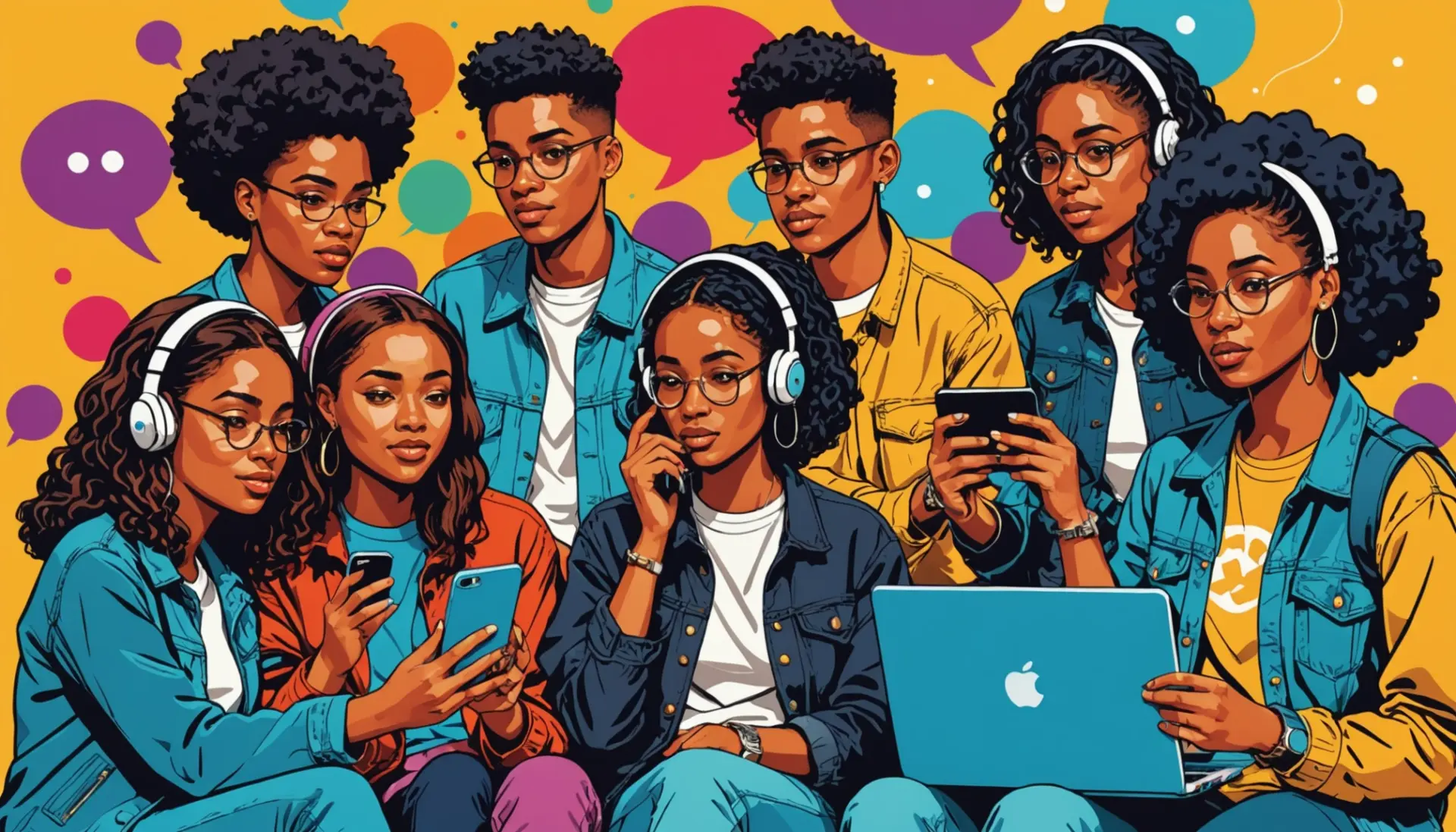 Editorial illustration showing people using slang for lie in chat bubbles