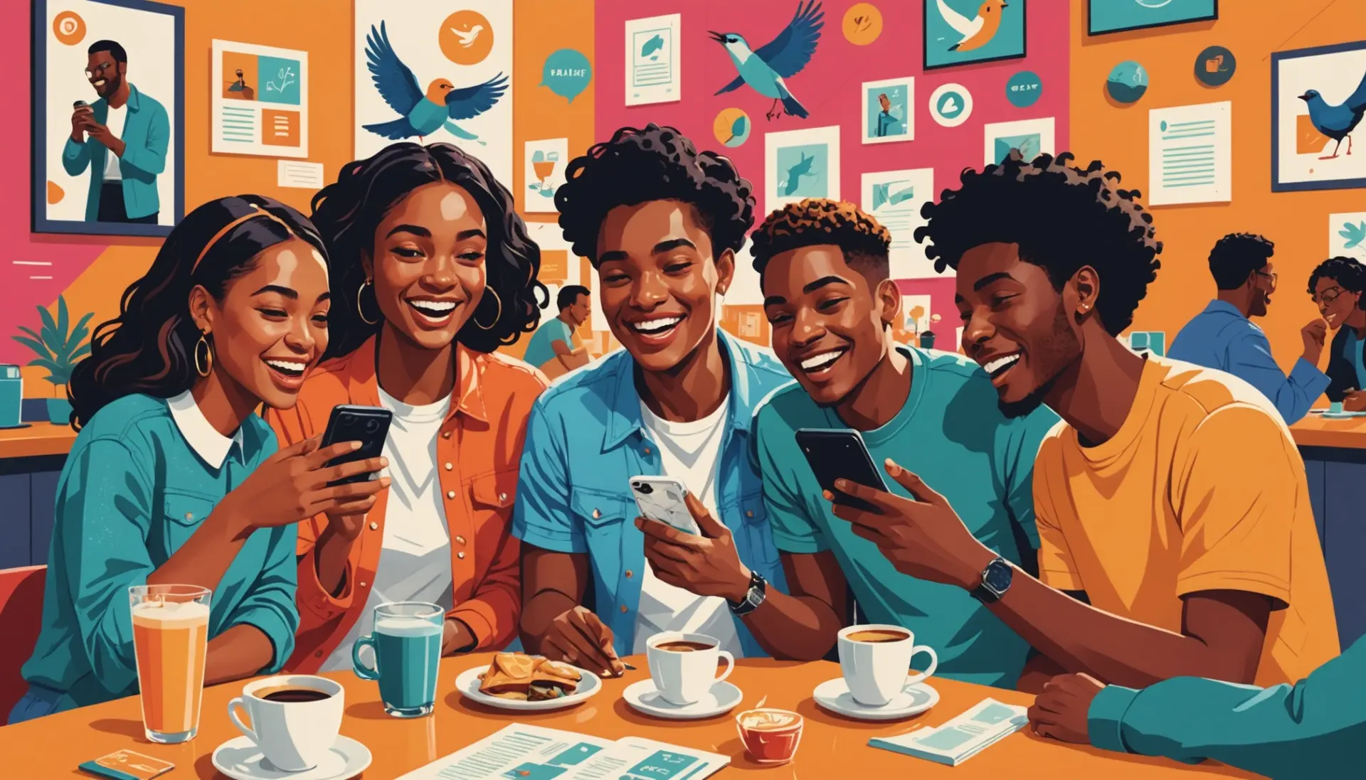 Editorial illustration showing people reacting to the phrase bird meaning urban dictionary