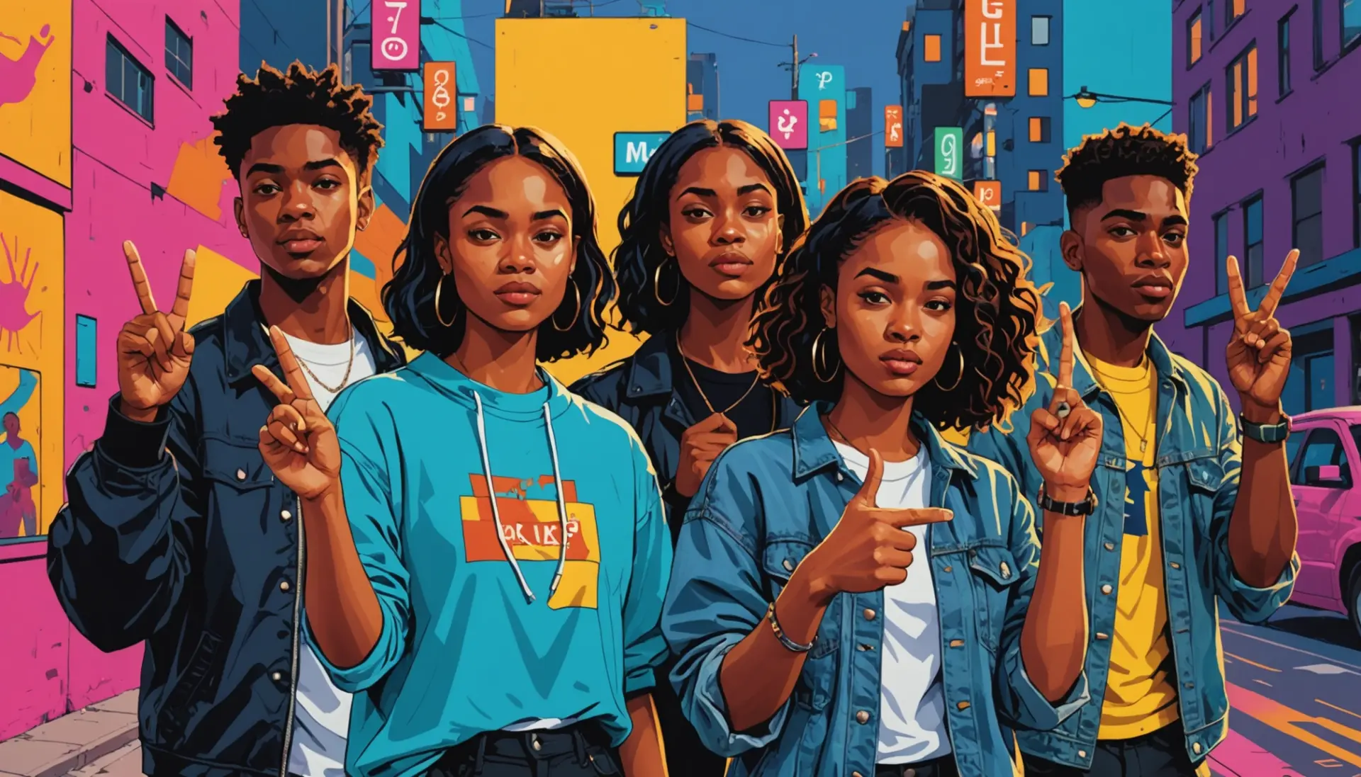 Editorial illustration showing people giving the bird, the bird meaning slang