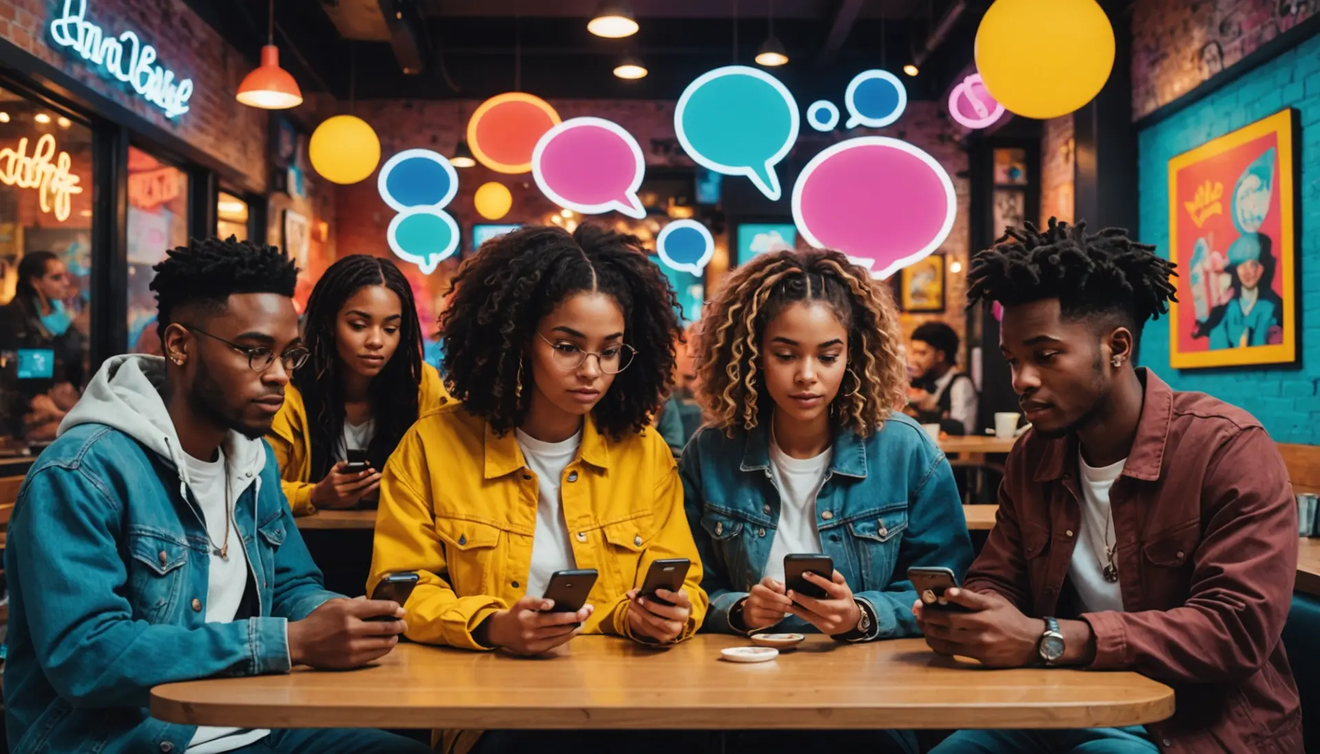 Editorial illustration showing people texting 'atm meaning urban dictionary' on phones, representing slang usage