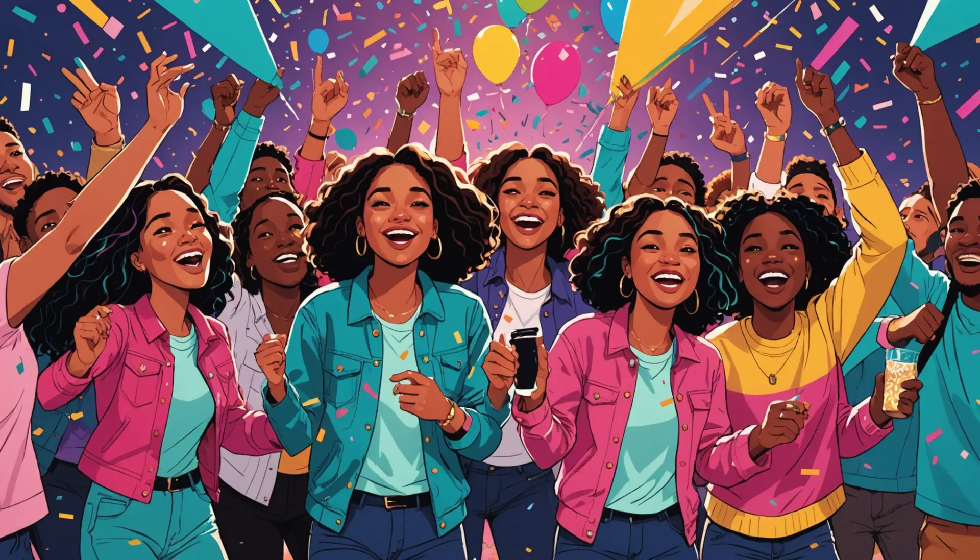 Editorial illustration of friends celebrating, capturing the phrase you the birthday urban dictionary