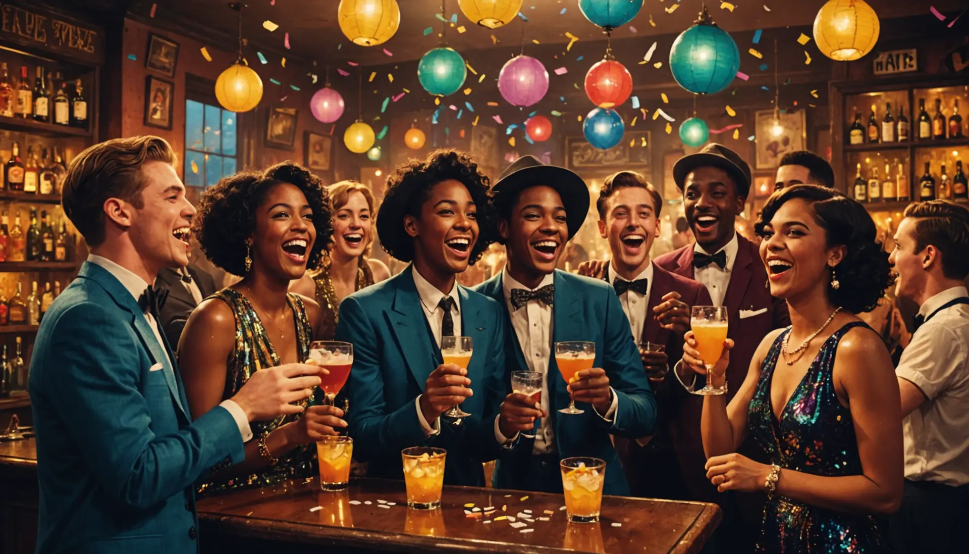 Editorial illustration showing a boisterous group of revelers, caption hinting at what does carouser mean