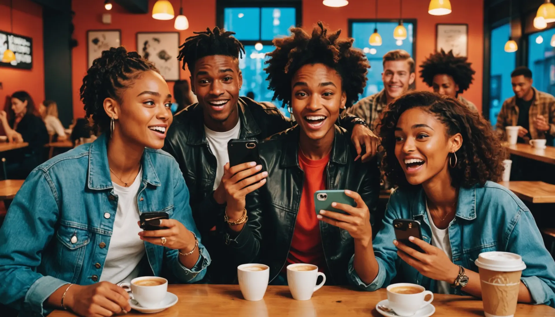 Illustration showing 'urban dictionary duff' cultural scene, youth group laughing with mixed expressions