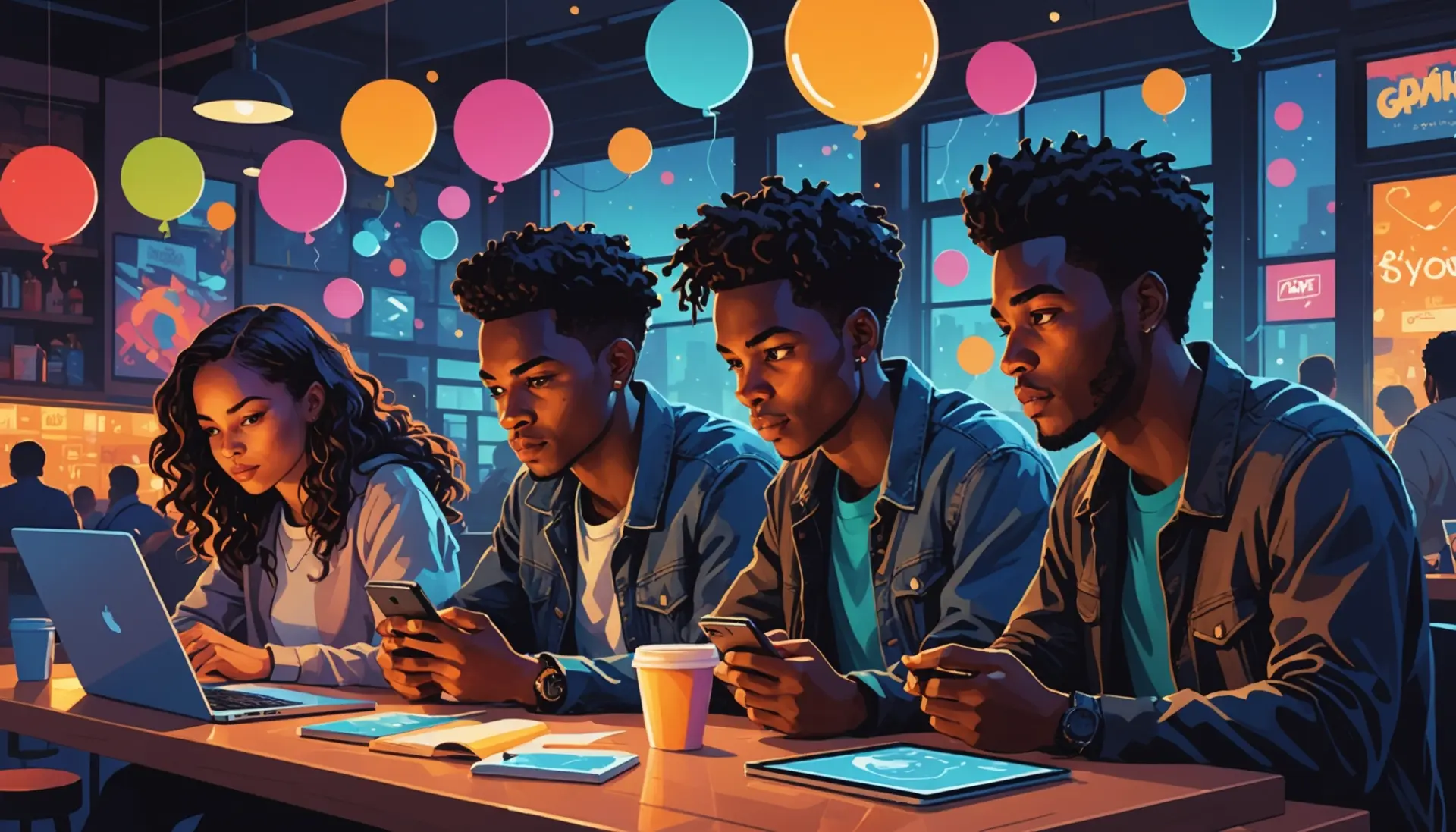 Editorial illustration showing people texting 'esp' with cultural symbols, caption includes the phrase esp meaning slang