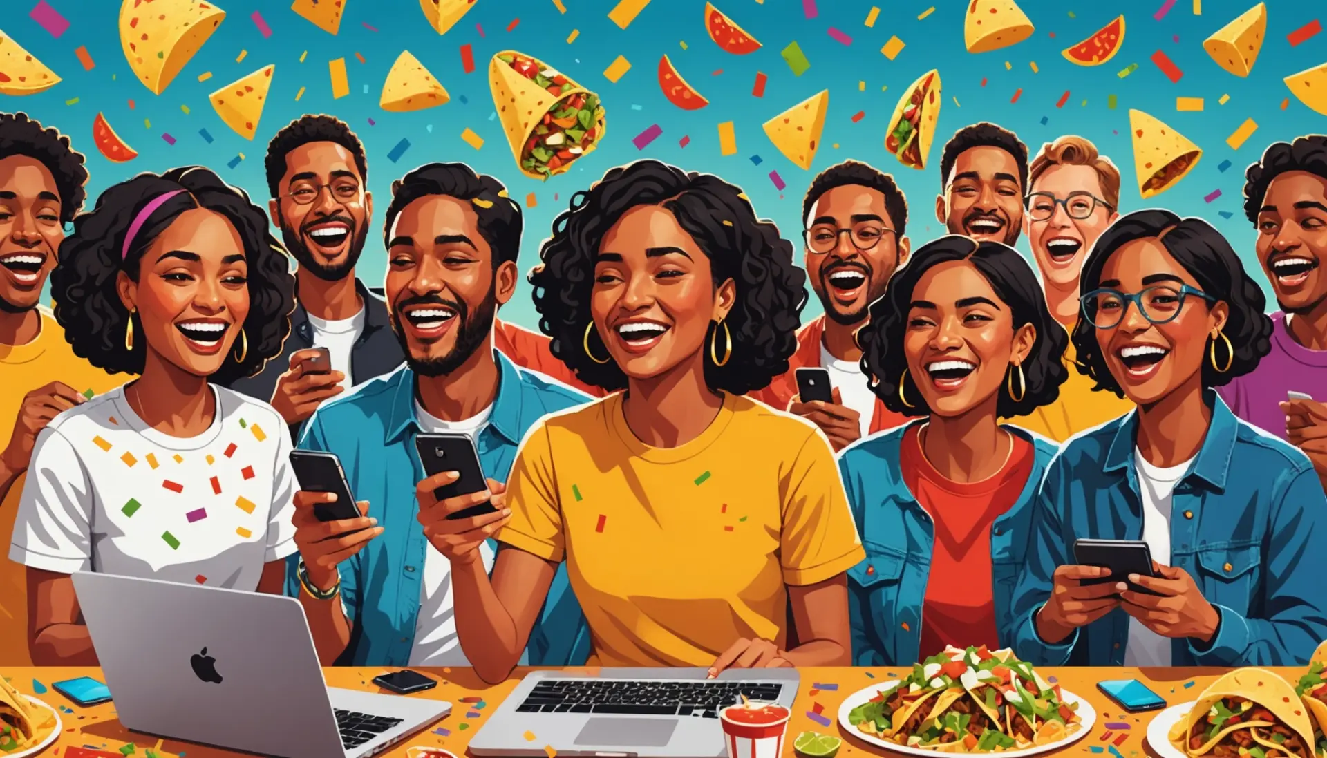 Editorial illustration of people using taco emojis under a political post, what does taco mean for trump