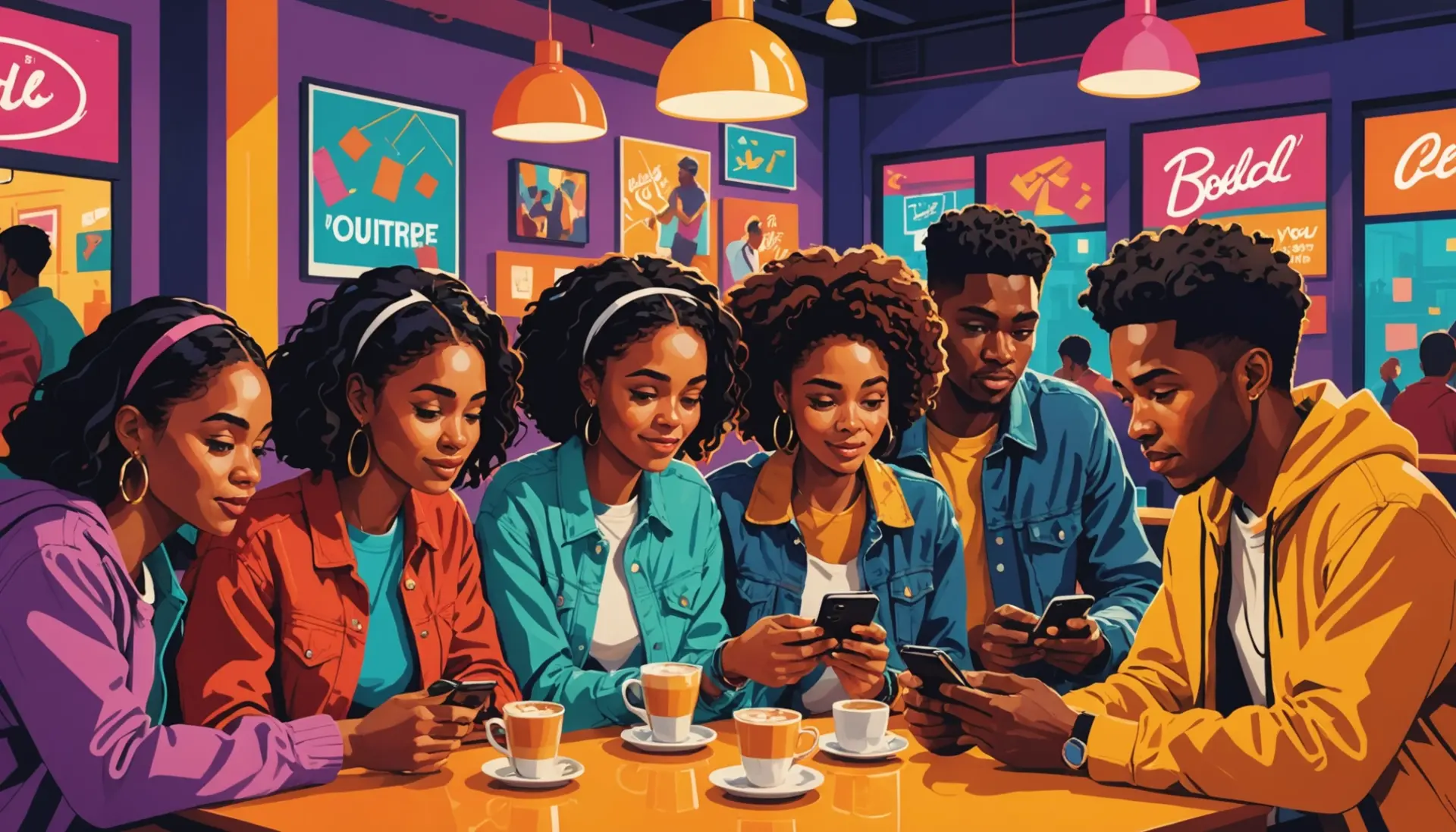 Editorial illustration showing people texting and asking what does BYW mean in text