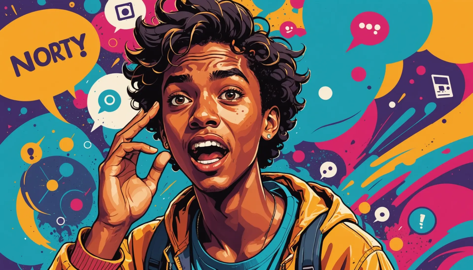 Editorial illustration representing the slang phrase what does goggle mean with a surprised wide-eyed person