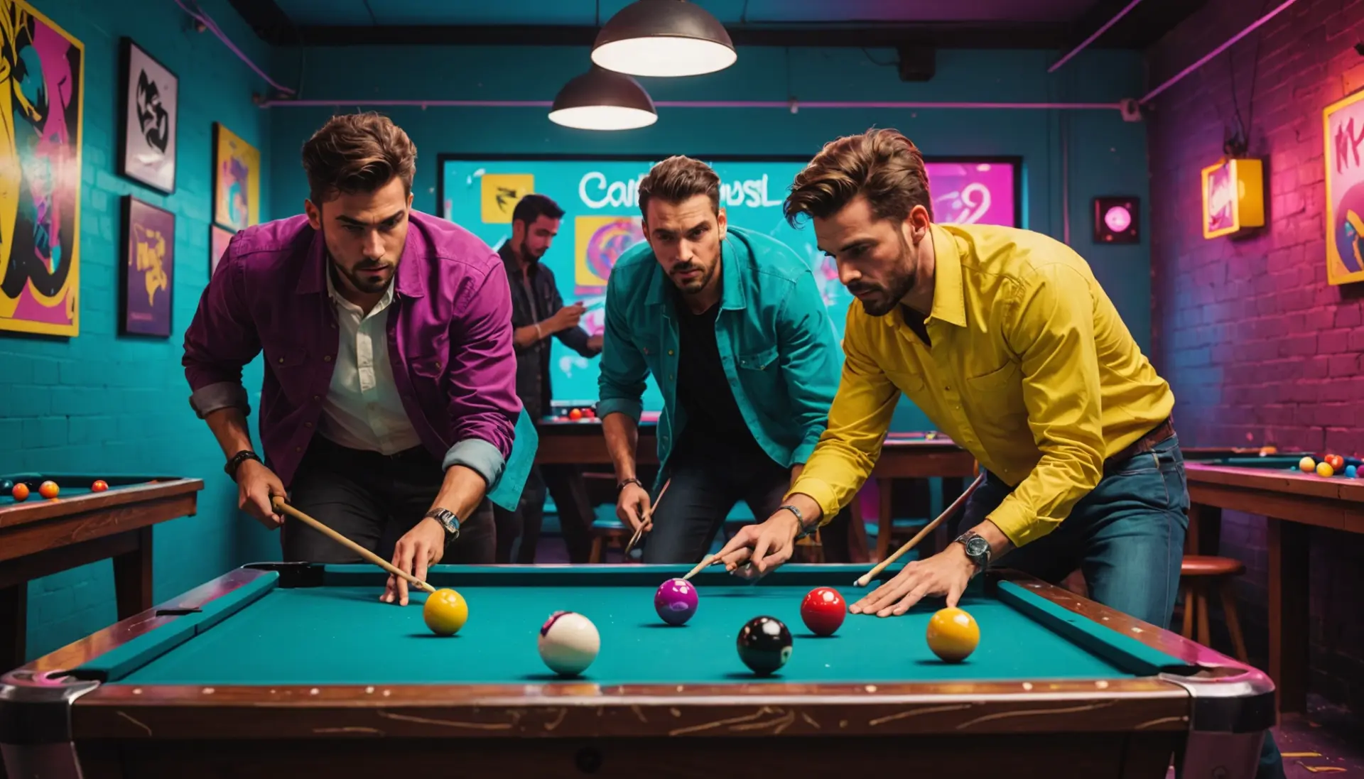 Illustration of a billiard ball carom shot with the phrase what does carom mean implied in scene