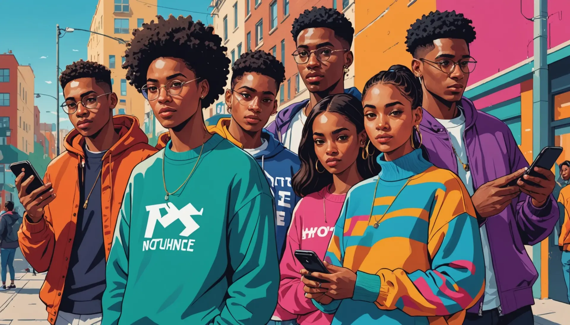 Editorial illustration of youth pointing at a holey sweater, caption vibe asking what does holey mean