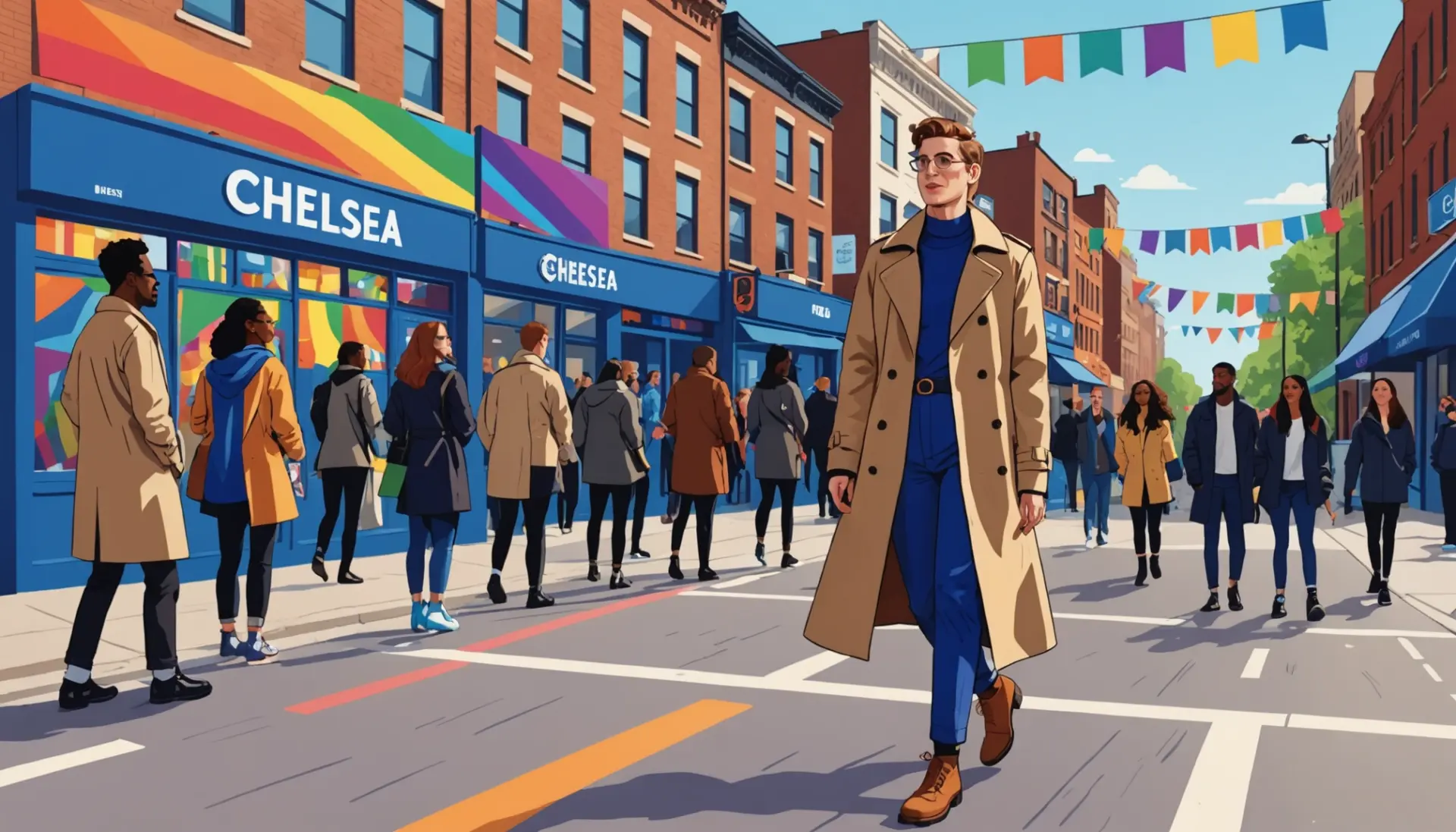 Editorial illustration representing chelsea meaning slang