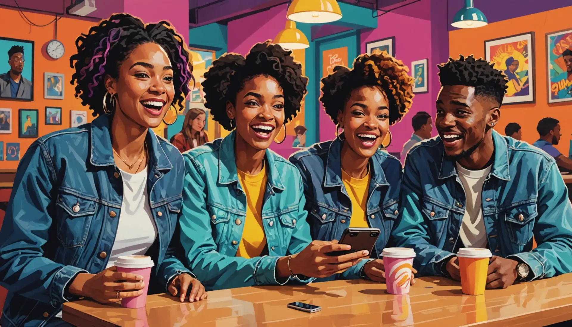 Editorial illustration showing people reacting to a janky phone, with the phrase what does janky mean conceptually represented