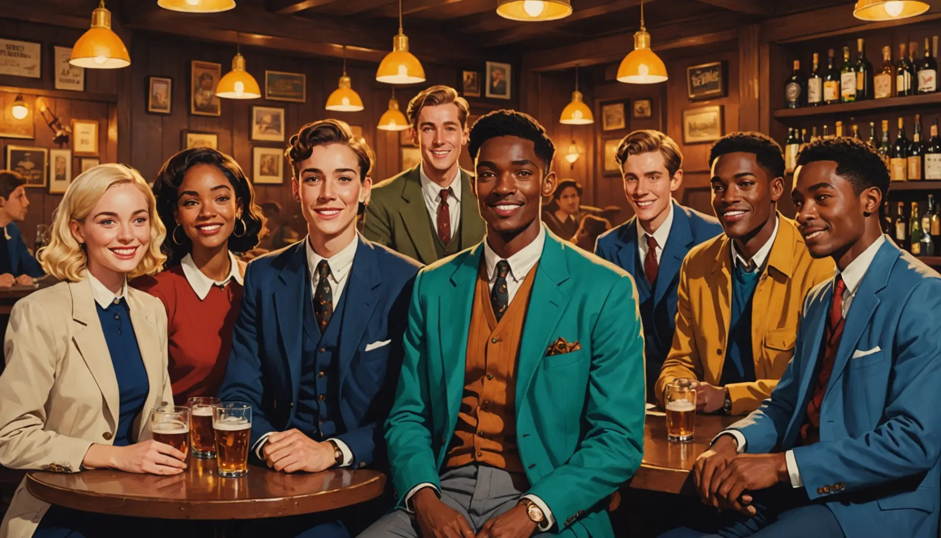 Editorial illustration of people in a pub reacting to someone called what is a j arthur in slang