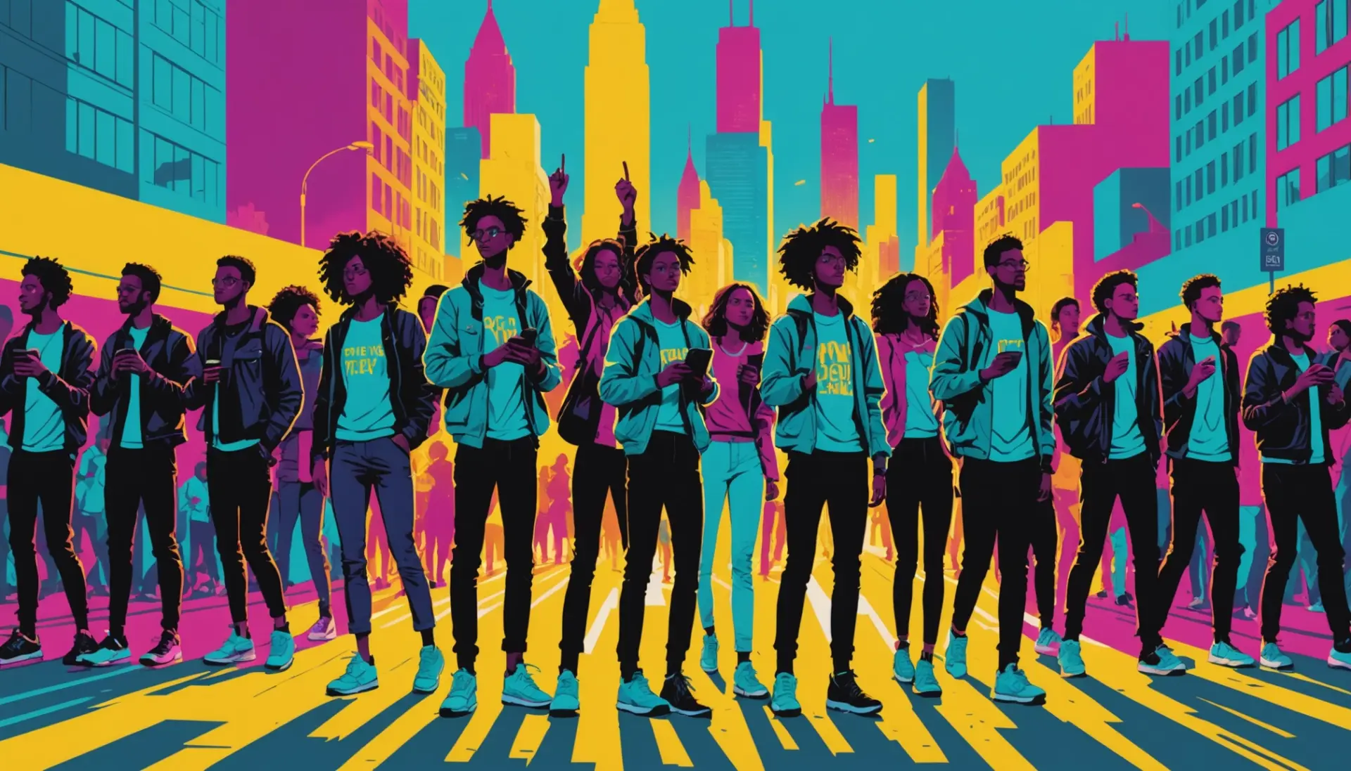 Editorial illustration showing the phrase what does blockade mean concept, with people forming a colorful blockade