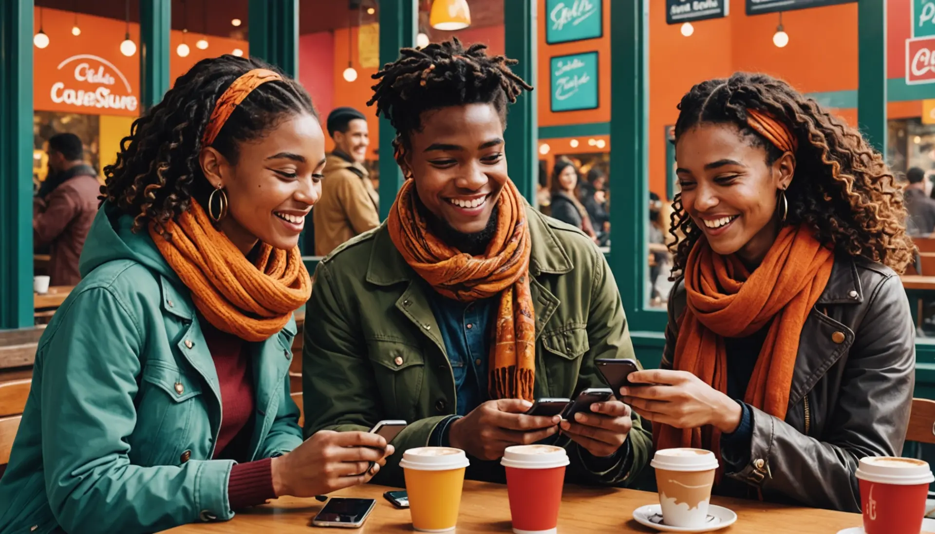 Editorial illustration of young people referencing cuff meaning slang while texting
