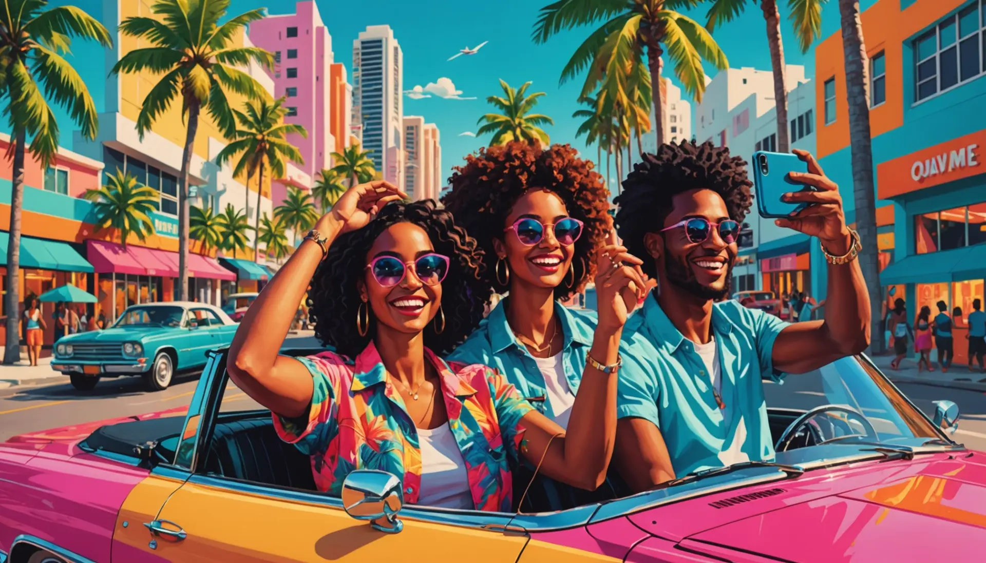 Editorial illustration showing Miami vibes and the phrase 305 meaning slang as a theme