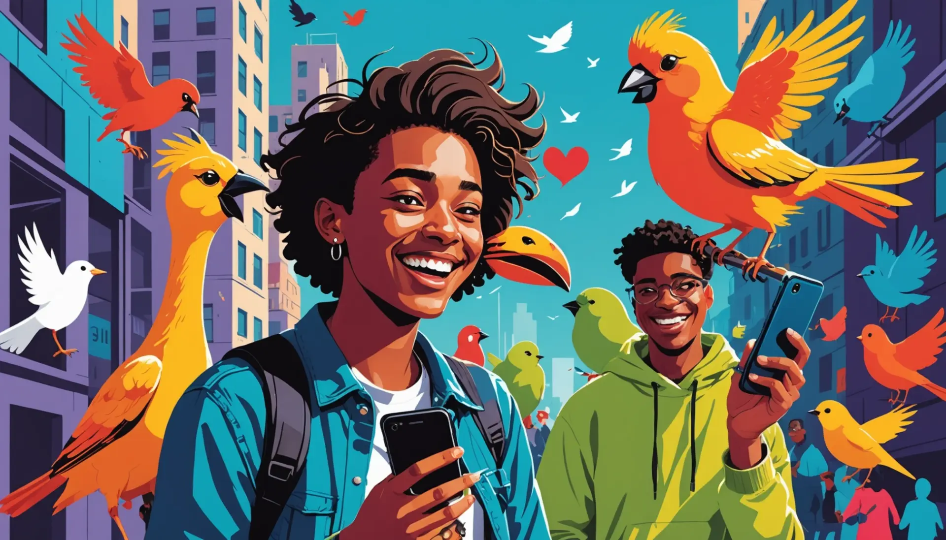 Editorial illustration of people and birds depicting what is a bird slang