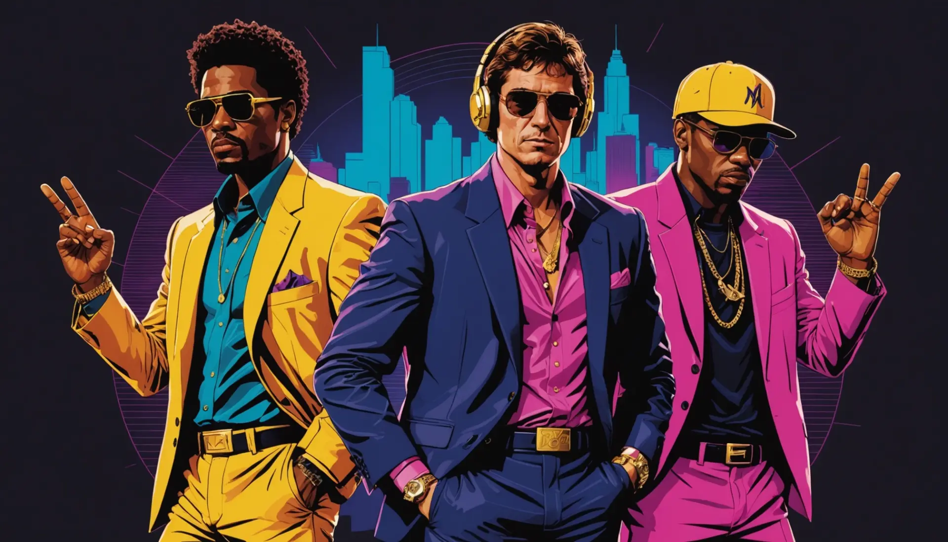 Editorial illustration showing people embodying montana meaning slang vibe with Scarface and rap culture cues