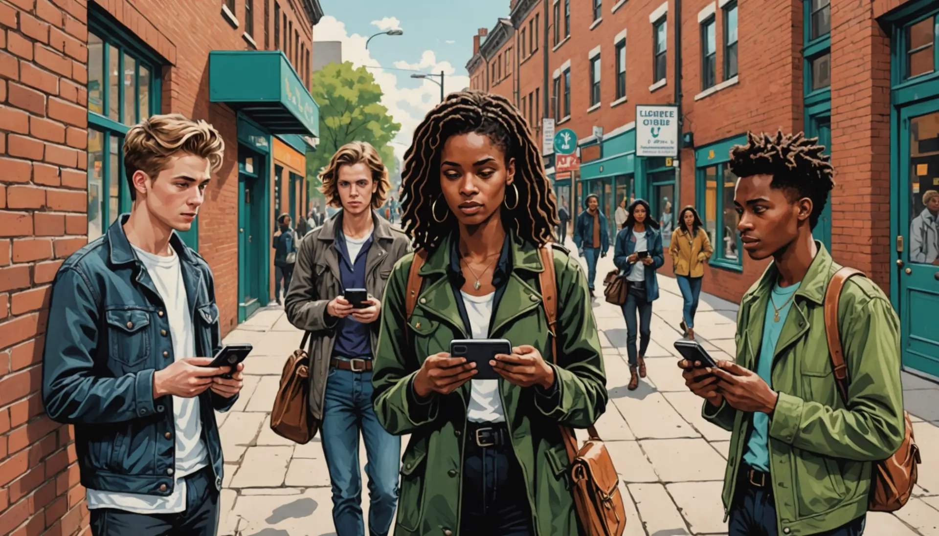 Editorial illustration of people debating the phrase bullocks meaning slang with street culture vibes