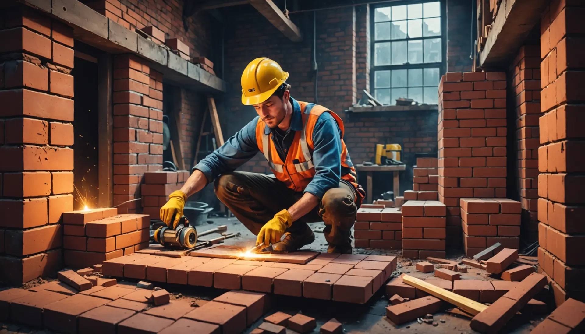 Illustration showing a bricklayer and a secretive lodge figure, representing what does mason mean