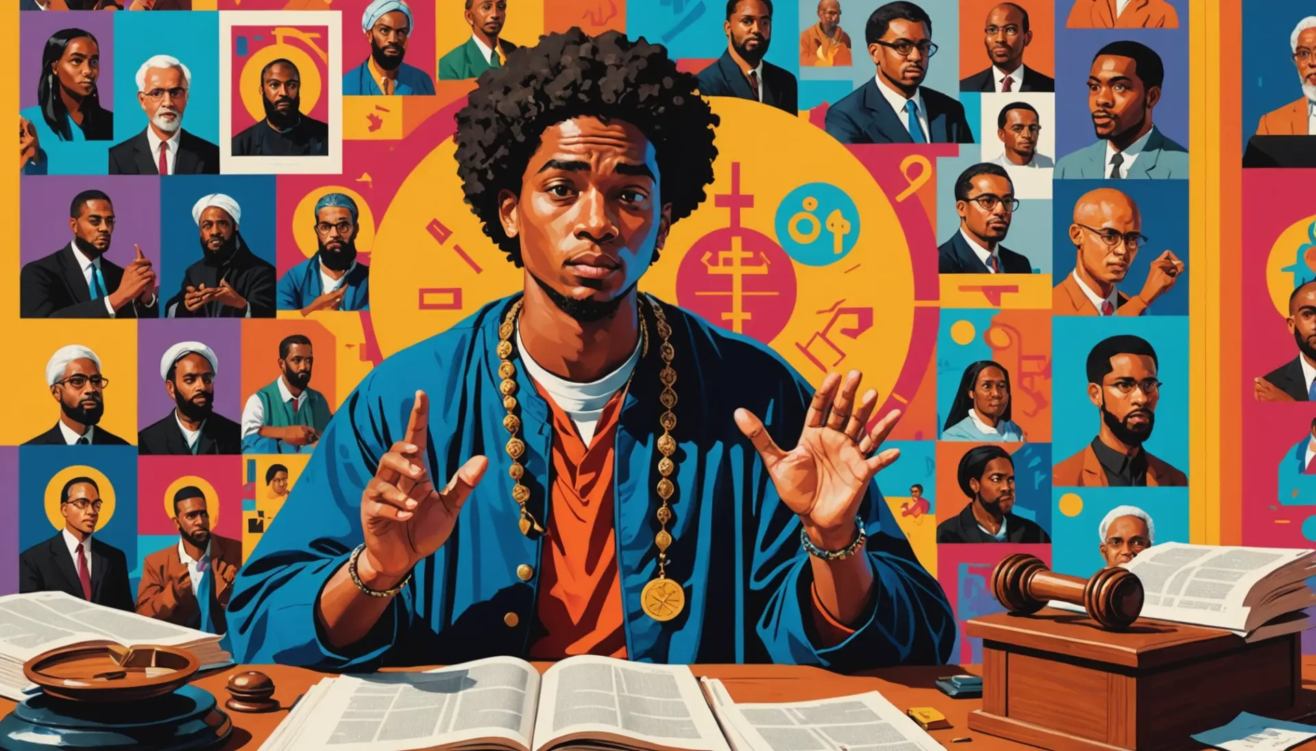 Editorial illustration showing the phrase what does blasphemy mean in a conceptual scene, vibrant and symbolic