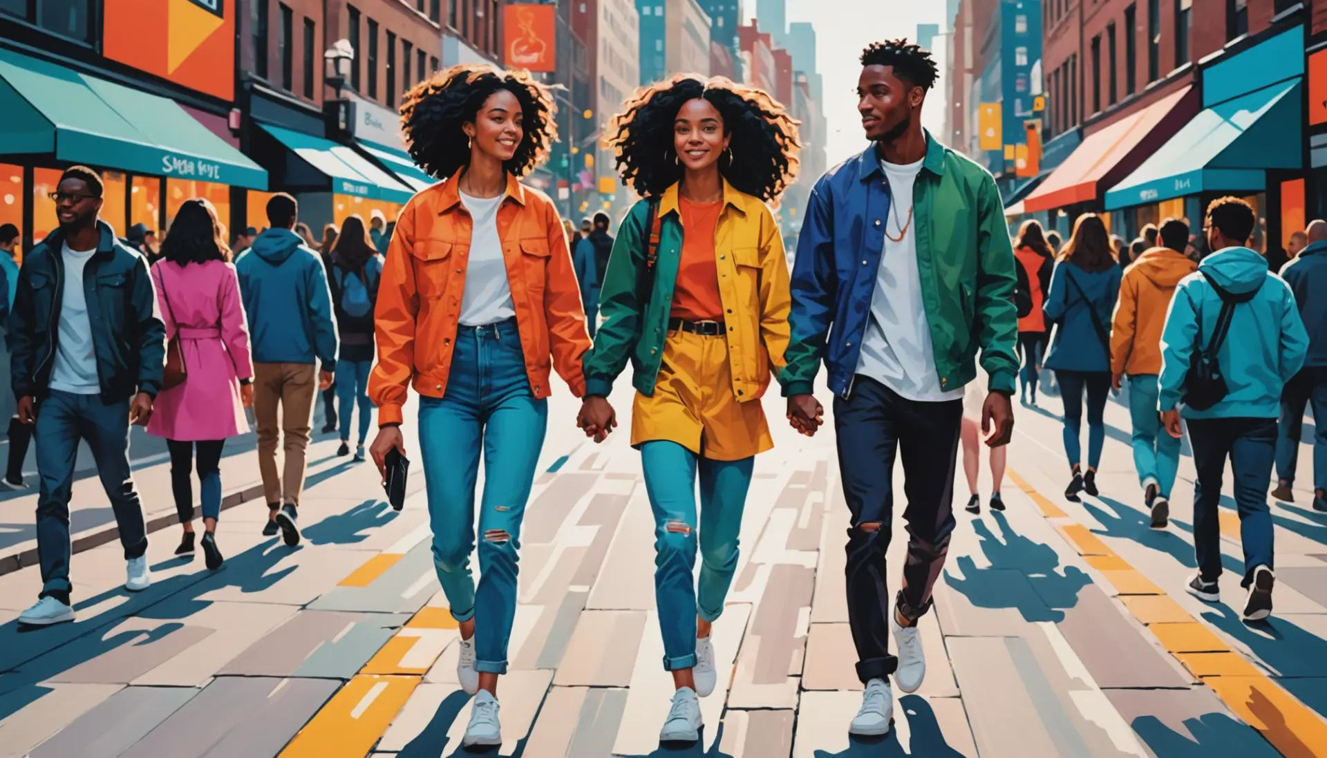 Editorial illustration showing a couple holding hands with the phrase what does pda mean implied by their public gesture