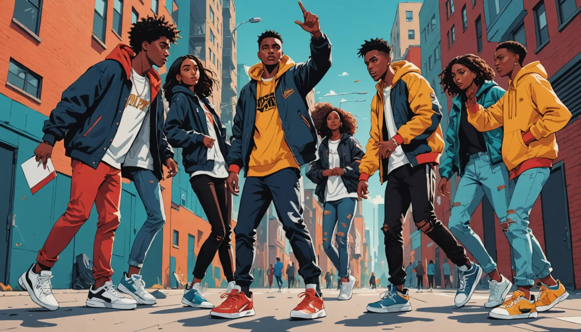 Editorial illustration showing people flipping sneakers and gesturing, representing flip slang