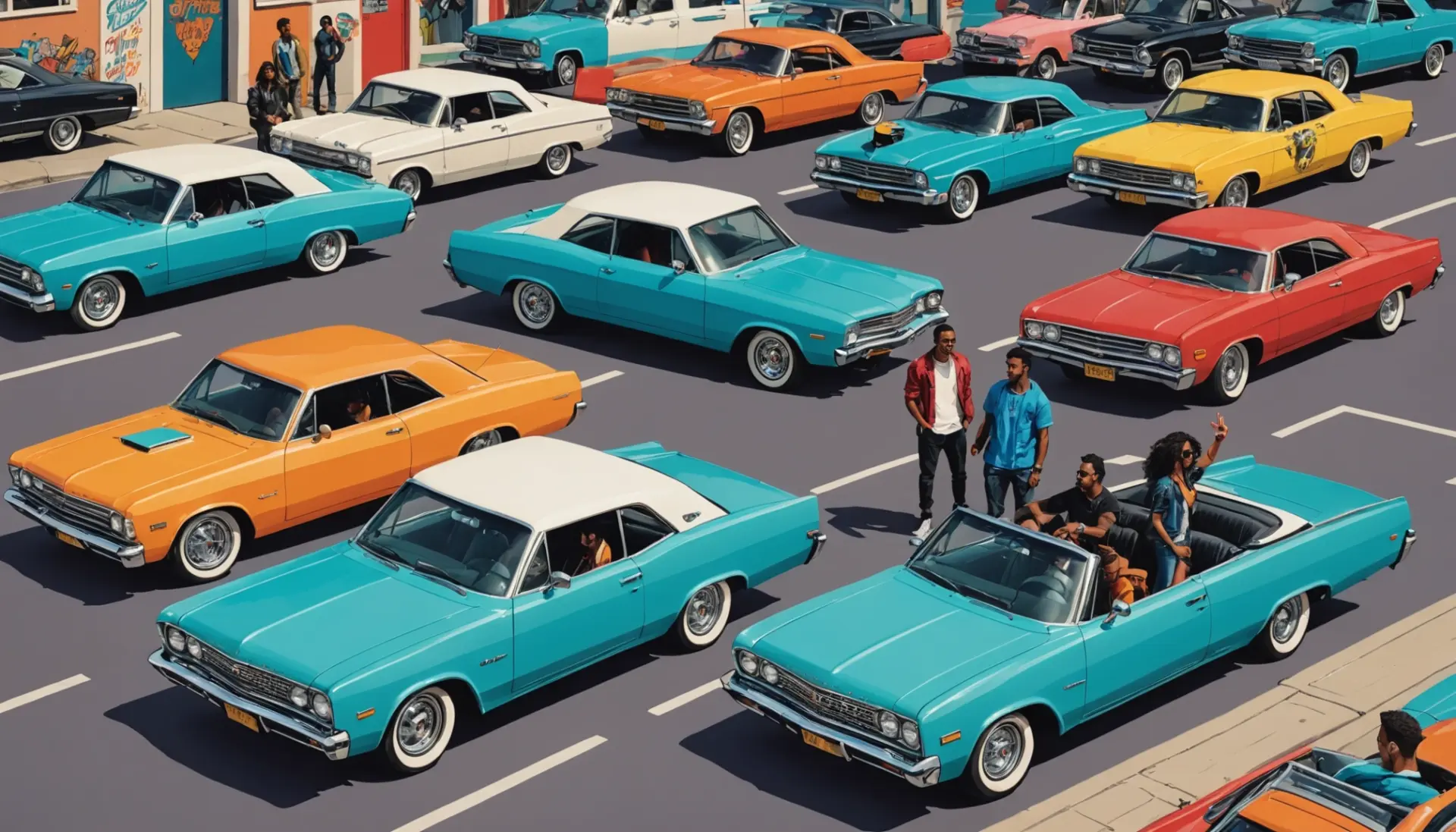 Editorial illustration showing people using slang words for a car