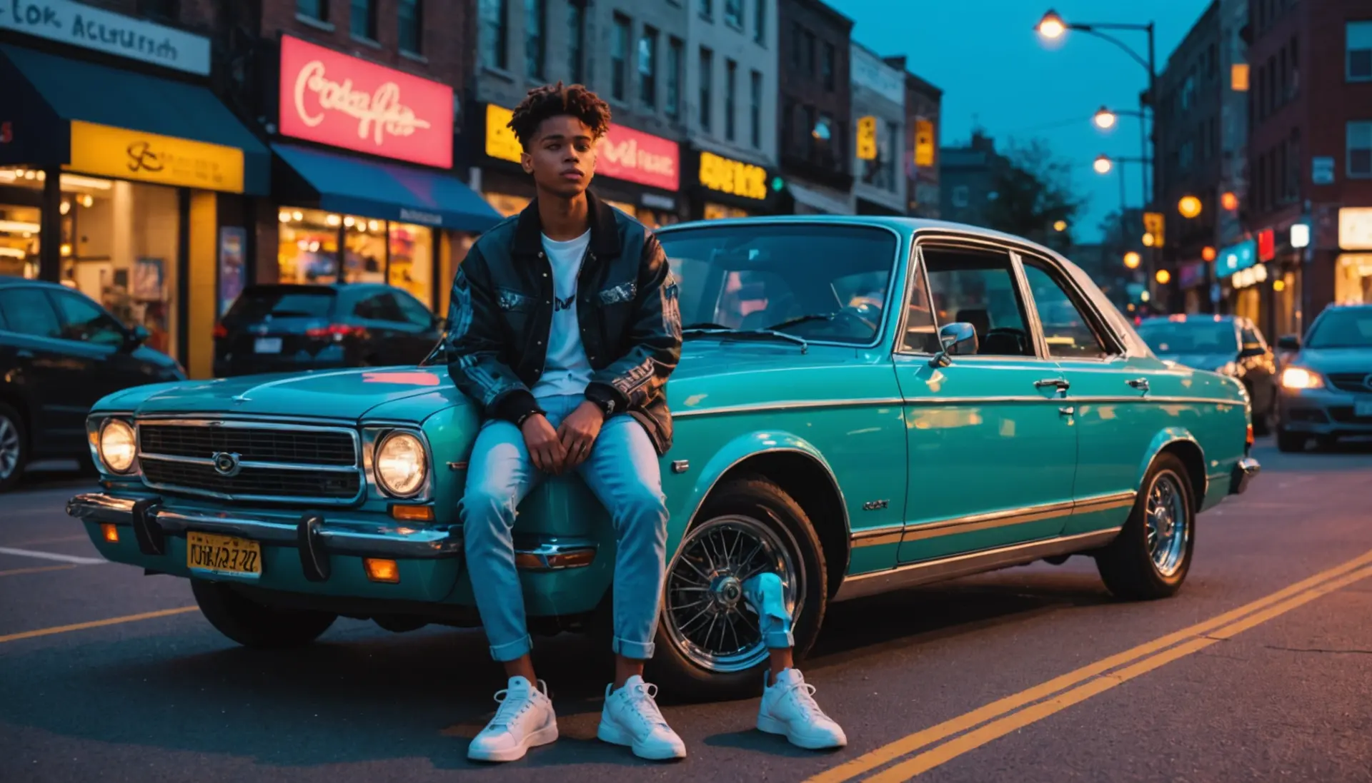 Illustration of a person leaning on a stylish car, caption concept for whip urban dictionary