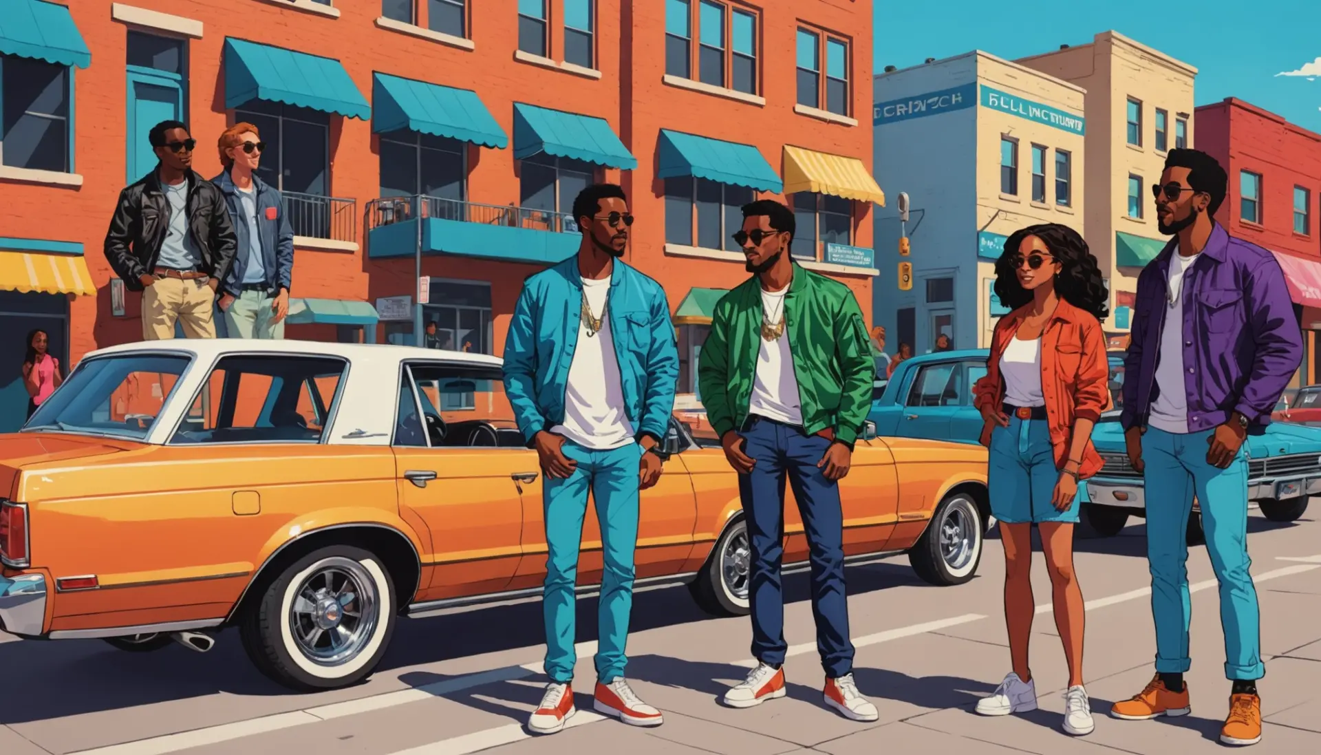 Illustration with scenes of slang names for cars