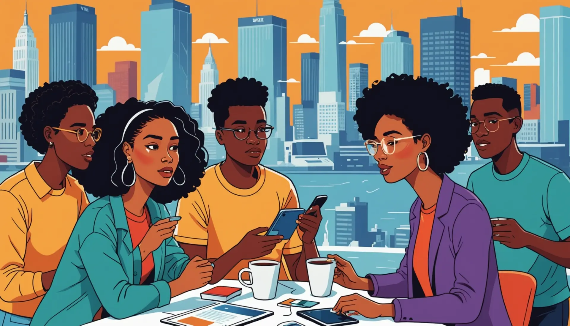 Editorial illustration of people reacting to the phrase seriously in modern slang nyt