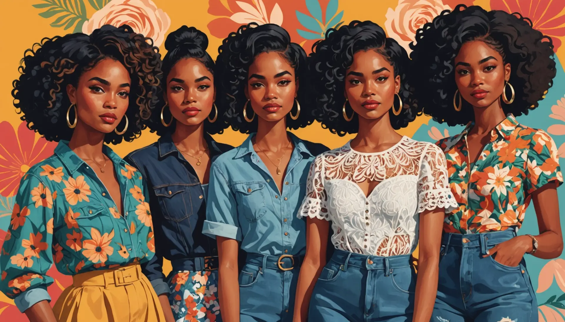 Editorial illustration of diverse group of women styled as modern belles, caption concept for what does belle mean