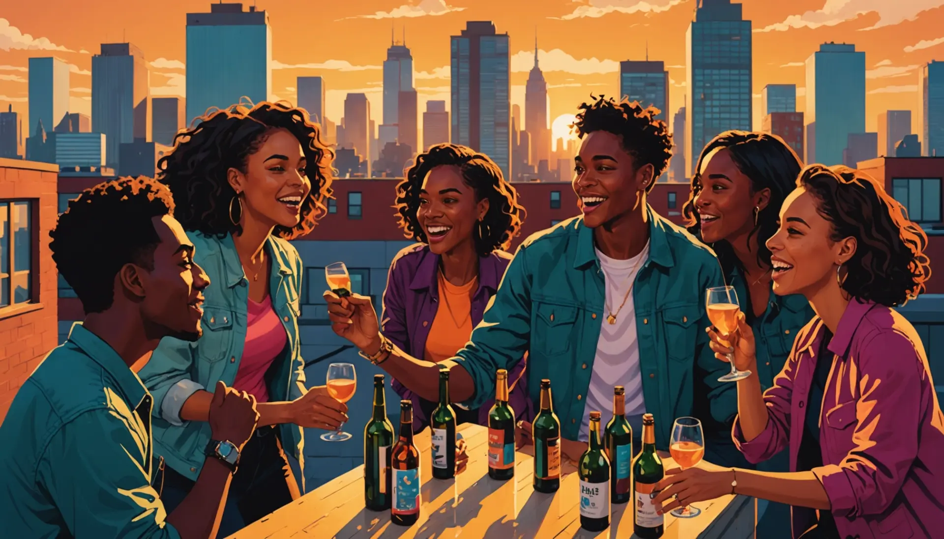 Editorial illustration of people taking a swig, caption referencing swig urban dictionary