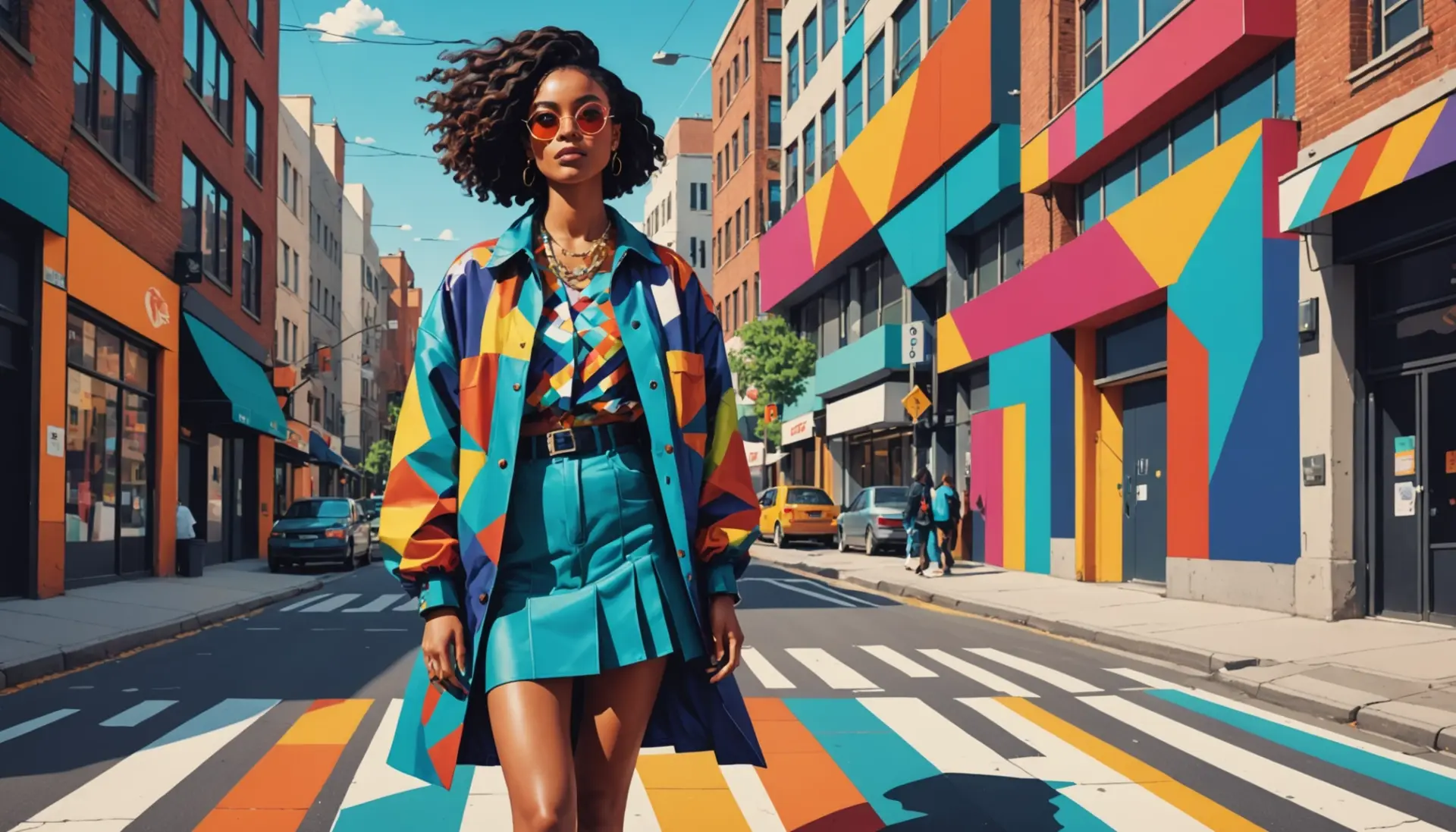 Editorial illustration showing a vibrant street-style character embodying frescade, the phrase what does frescade mean present in context