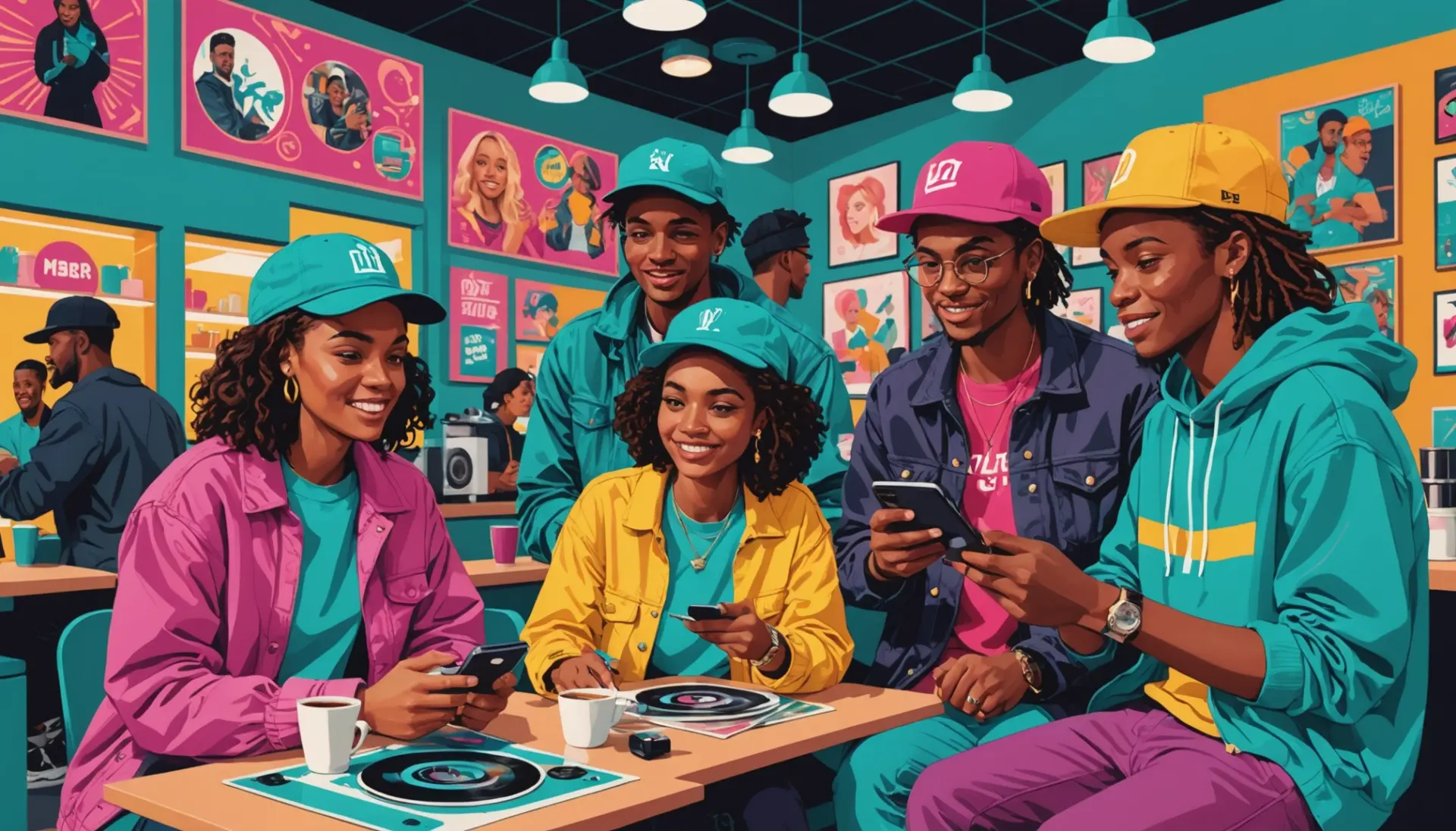 Editorial illustration showing street-culture characters asking what does mint mean slang, vibrant colors