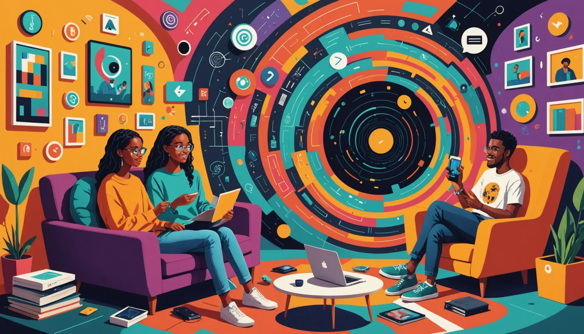 Editorial illustration of people using the phrase hole meaning slang in different contexts