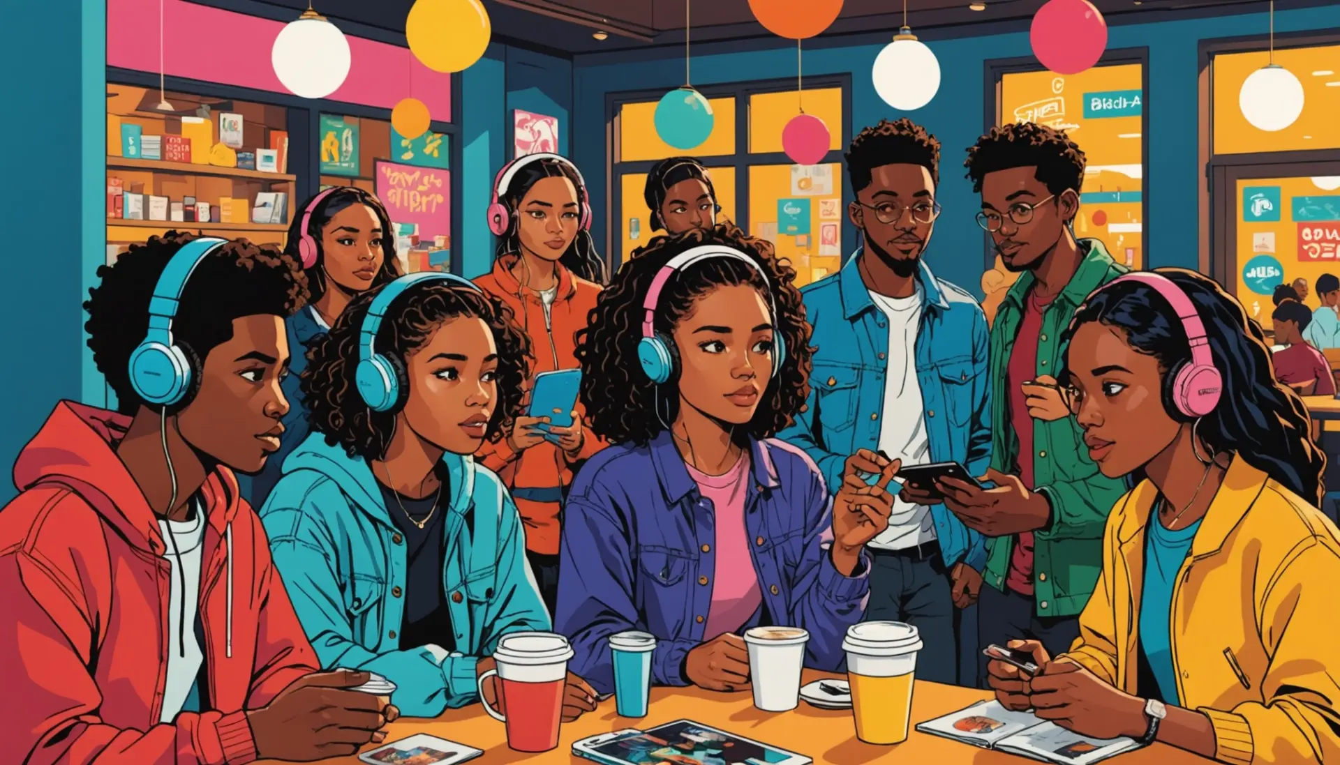Editorial illustration showing young people debating what does dubbed mean in slang