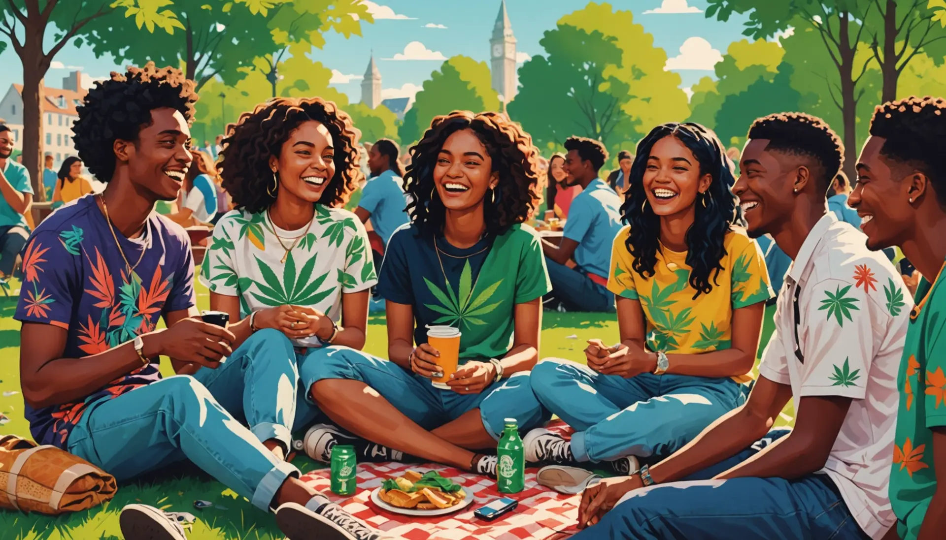 Editorial illustration representing what does 4/20 mean slang with colorful cannabis culture imagery