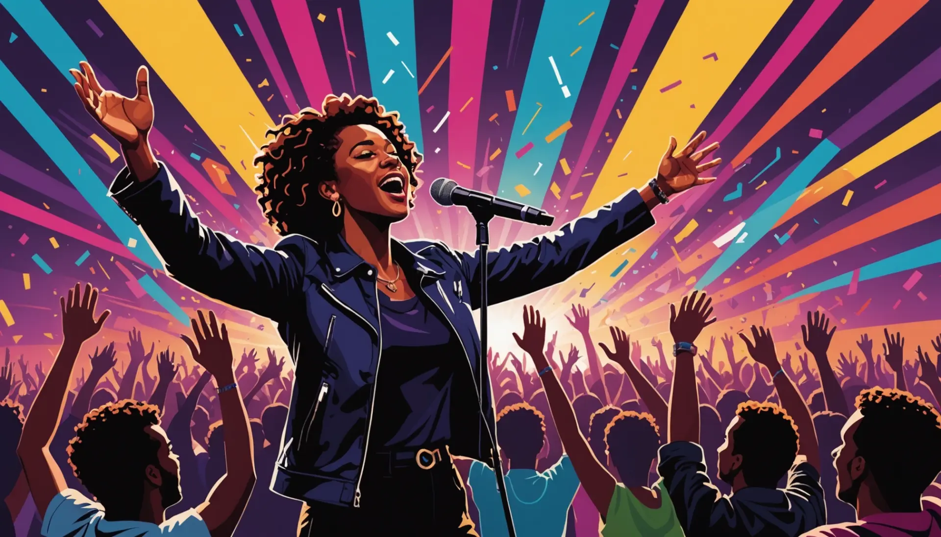 Illustration showing a performer being praised with the phrase performed amazingly in modern slang