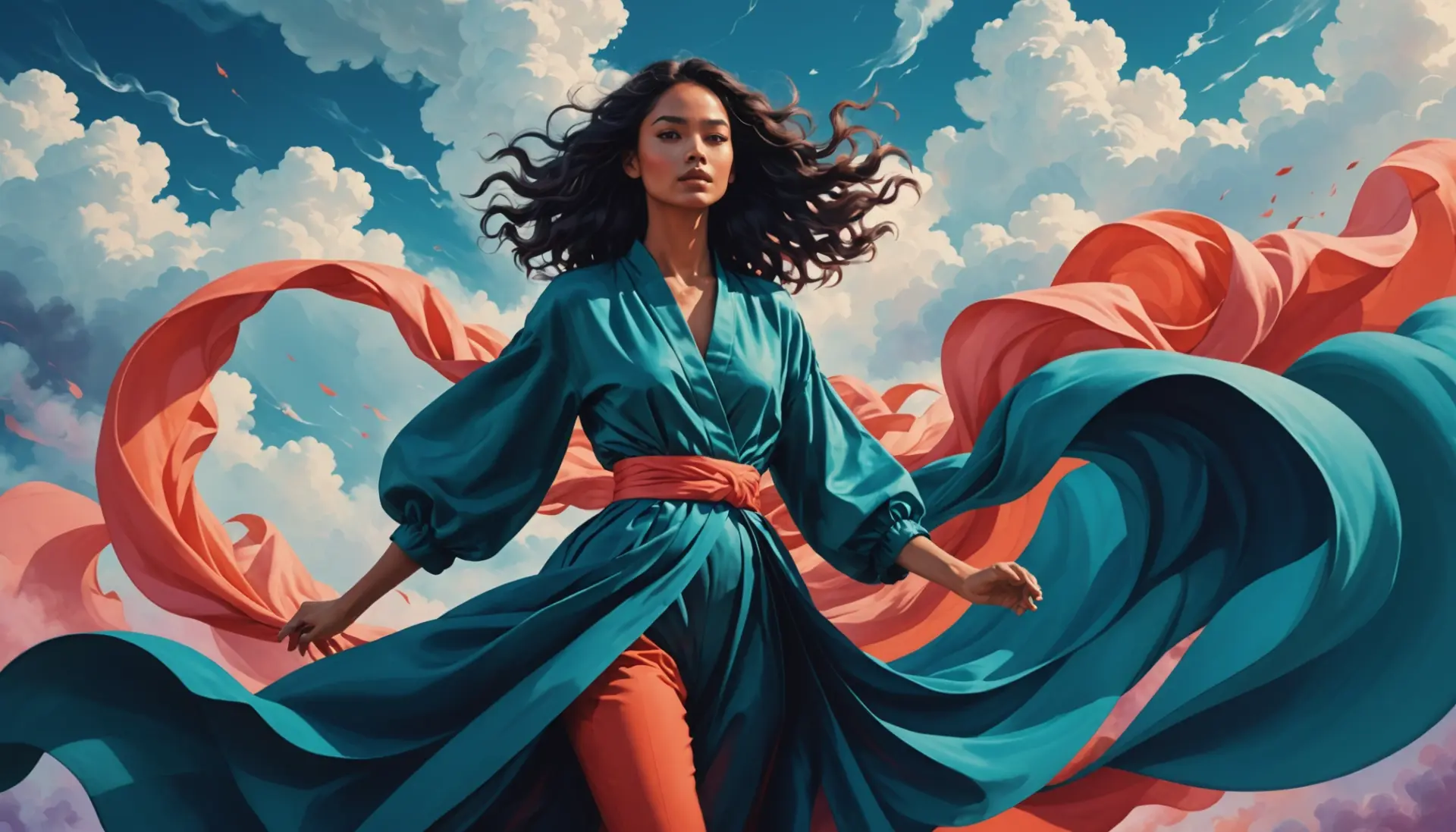 Editorial illustration showing clouds and fabric billowing, representing what does billow mean