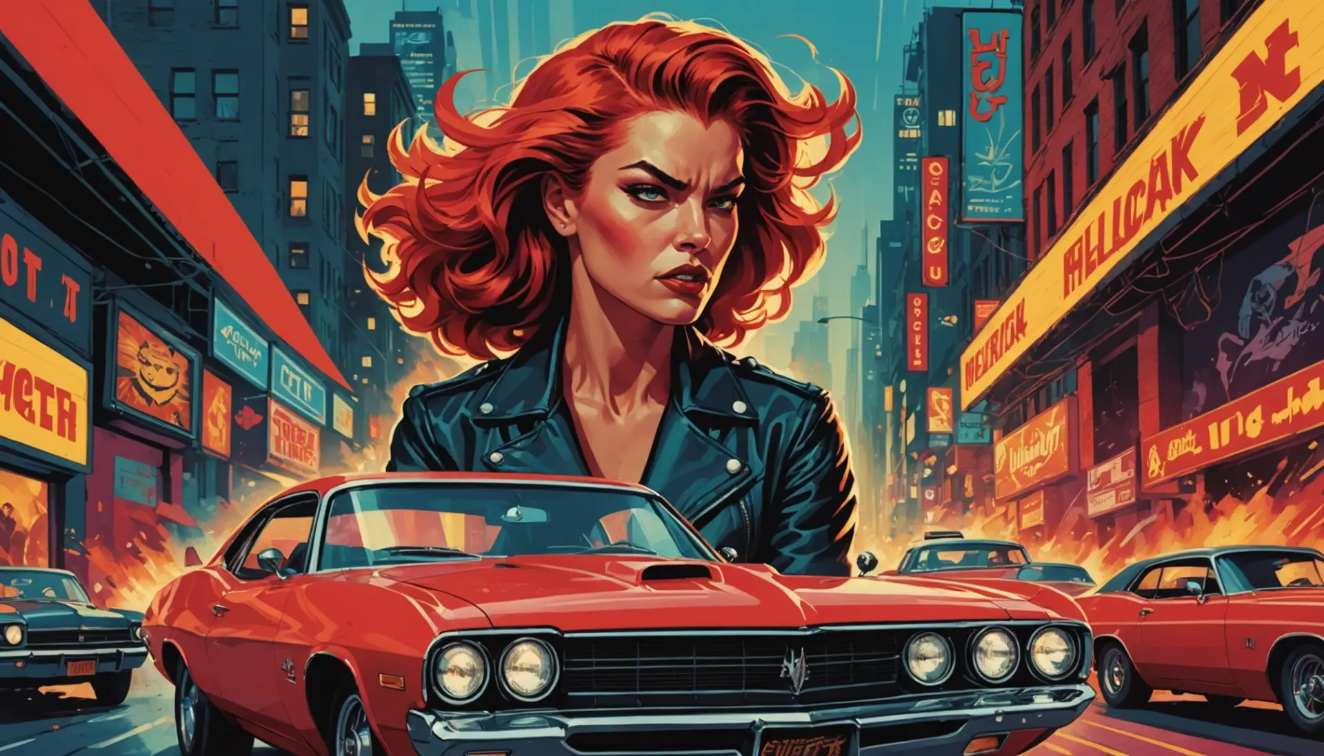Editorial illustration of a bold figure labeled with hellcat urban dictionary vibes