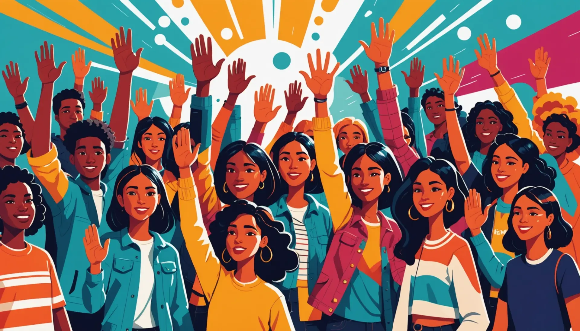 Editorial illustration showing diverse people agreeing, titled with what does unanimous mean concept