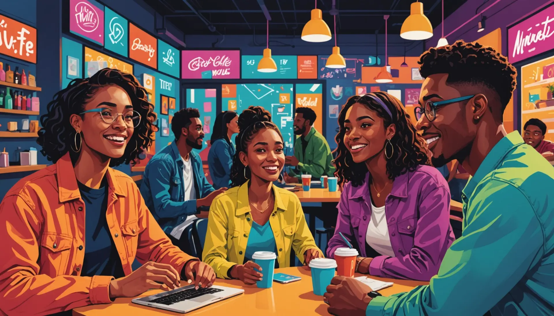 Editorial illustration showing people using slang for insult during a heated, colorful argument