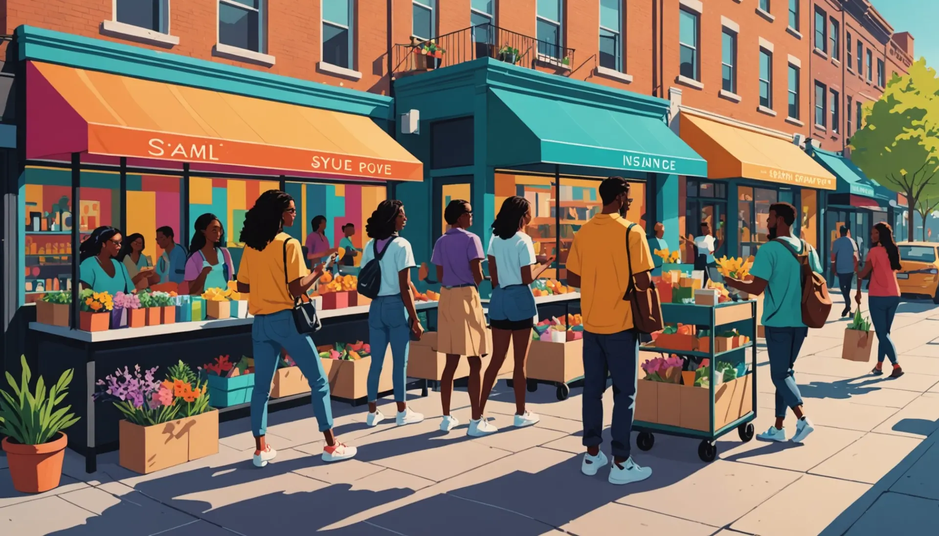 Editorial illustration showing people casually walking with the text concept what does mosey mean in mind