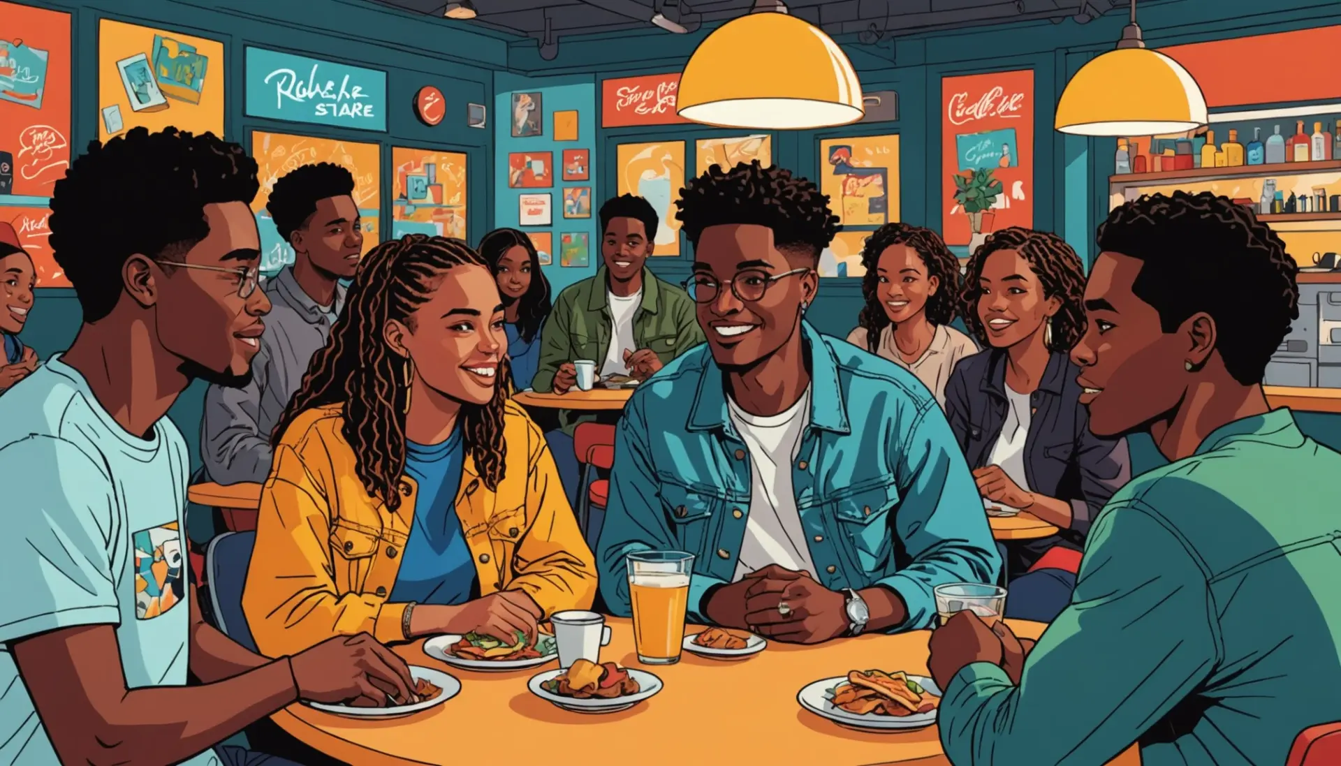 Editorial illustration showing young people using the phrase saddle meaning slang in conversation