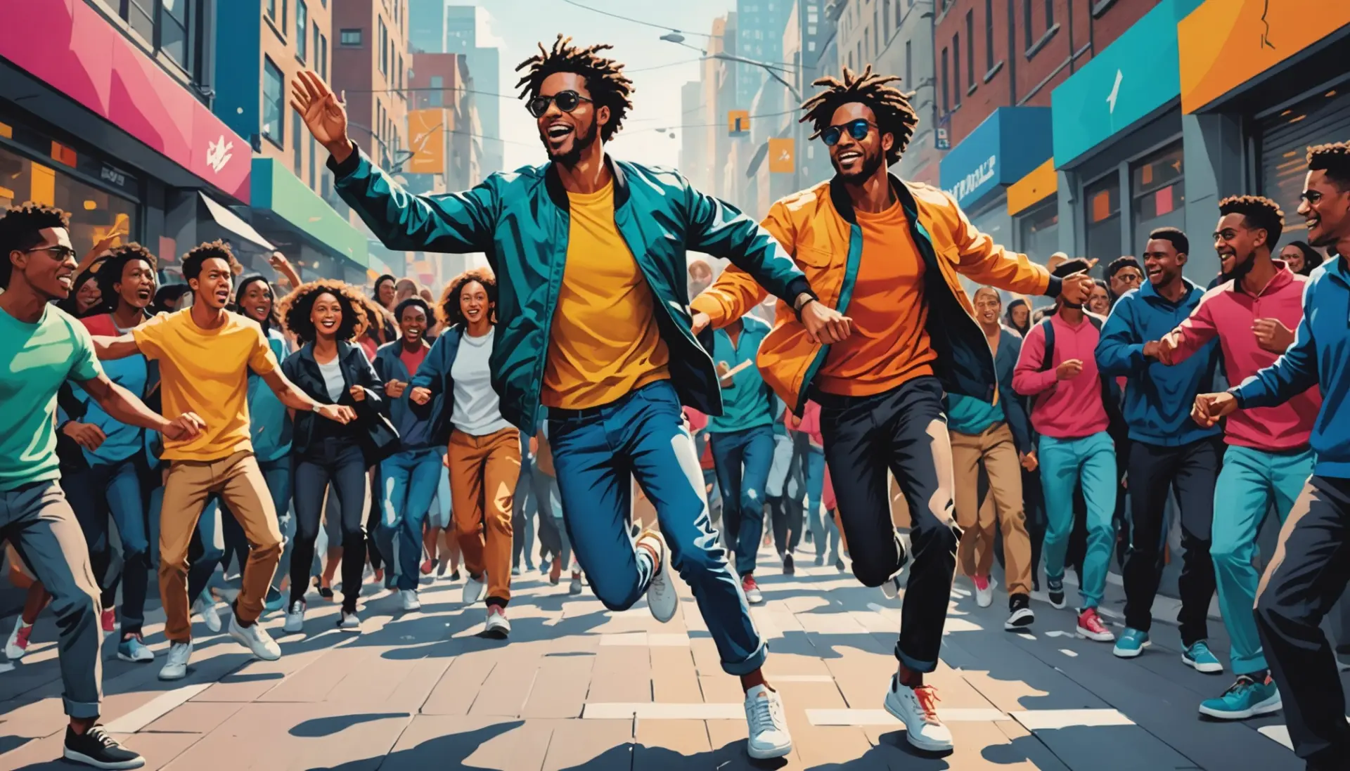 Editorial illustration showing the concept of what does waltz mean with a figure casually walking through a crowd